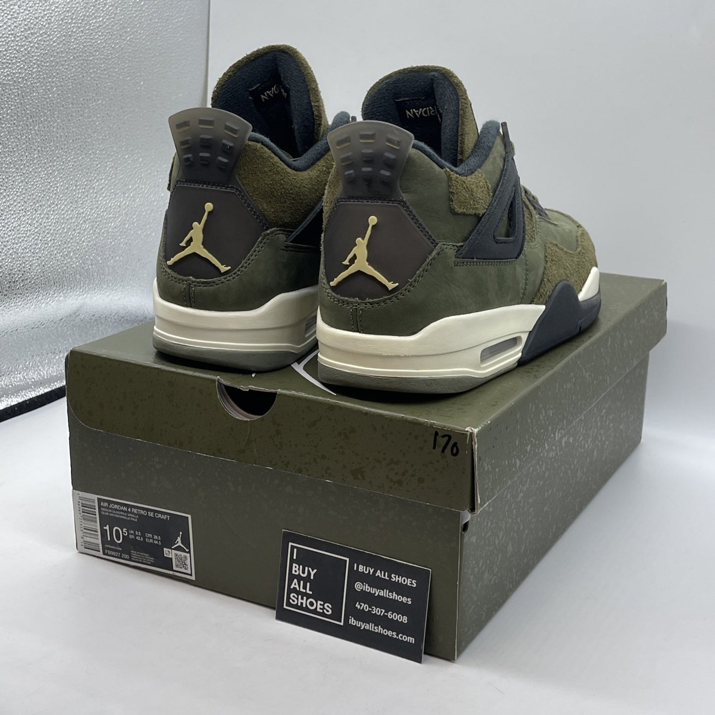 Size 10.5 - Jordan 4 SE Retro Low Craft Olive Black Suede Leather (FB9927-200)