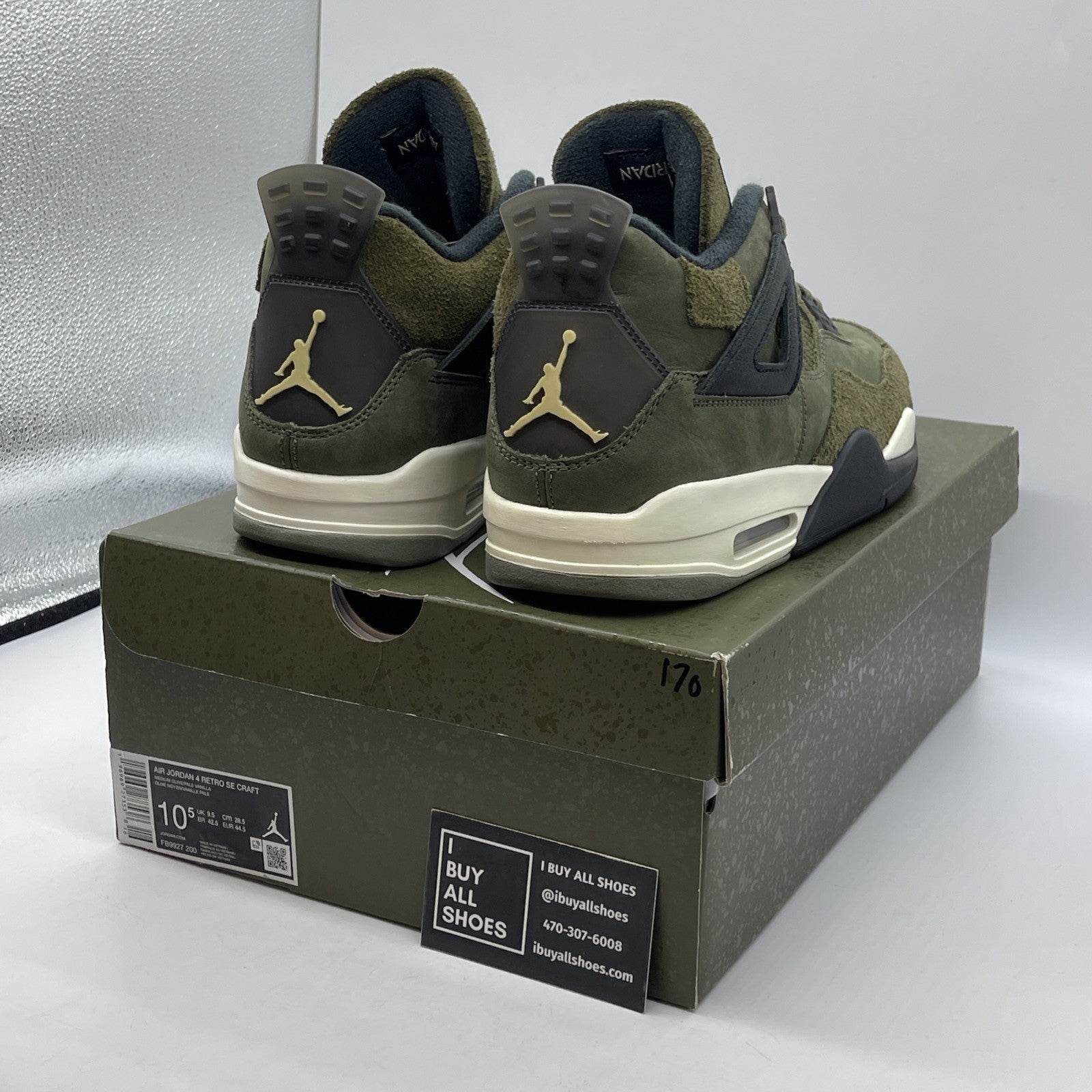 Size 10.5 - Jordan 4 SE Retro Low Craft Olive Black Suede Leather (FB9927-200)