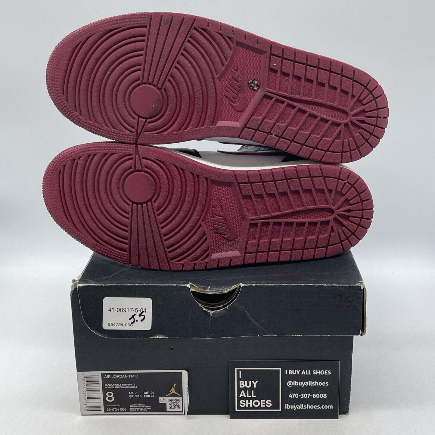 Size 8 - Air Jordan 1 Mid Noble Red Purple Black White Leather (554724-066)