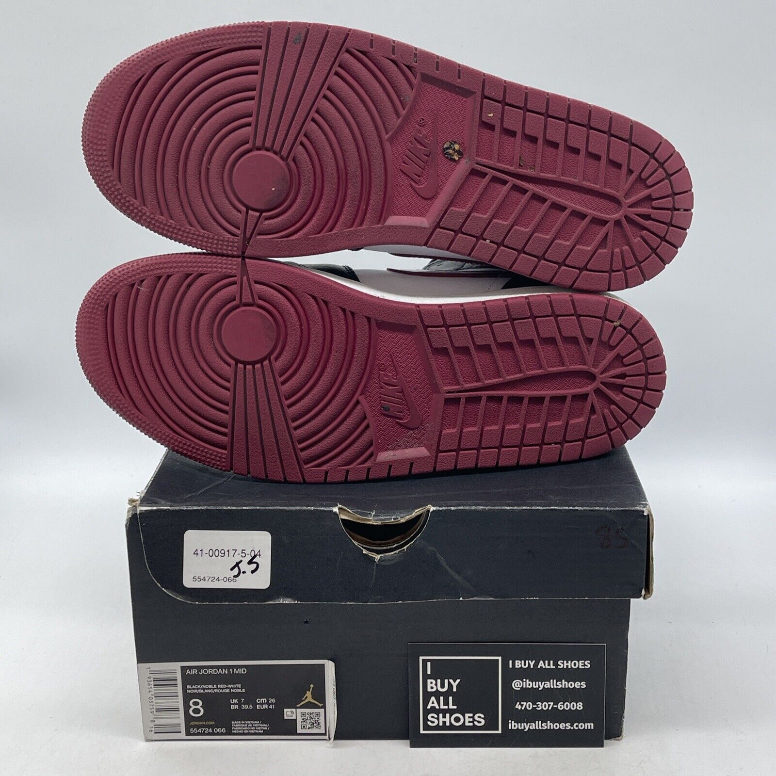 Size 8 - Air Jordan 1 Mid Noble Red Purple Black White Leather (554724-066)