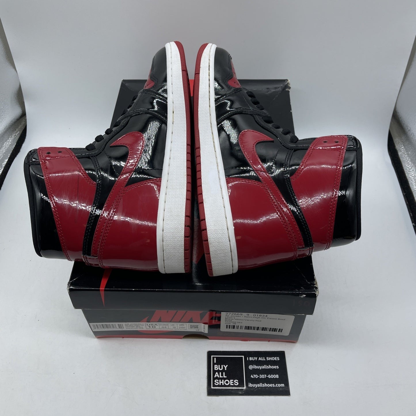 Size 10 - Jordan 1 Retro OG High Patent Bred Red Black Leather (555088-063)