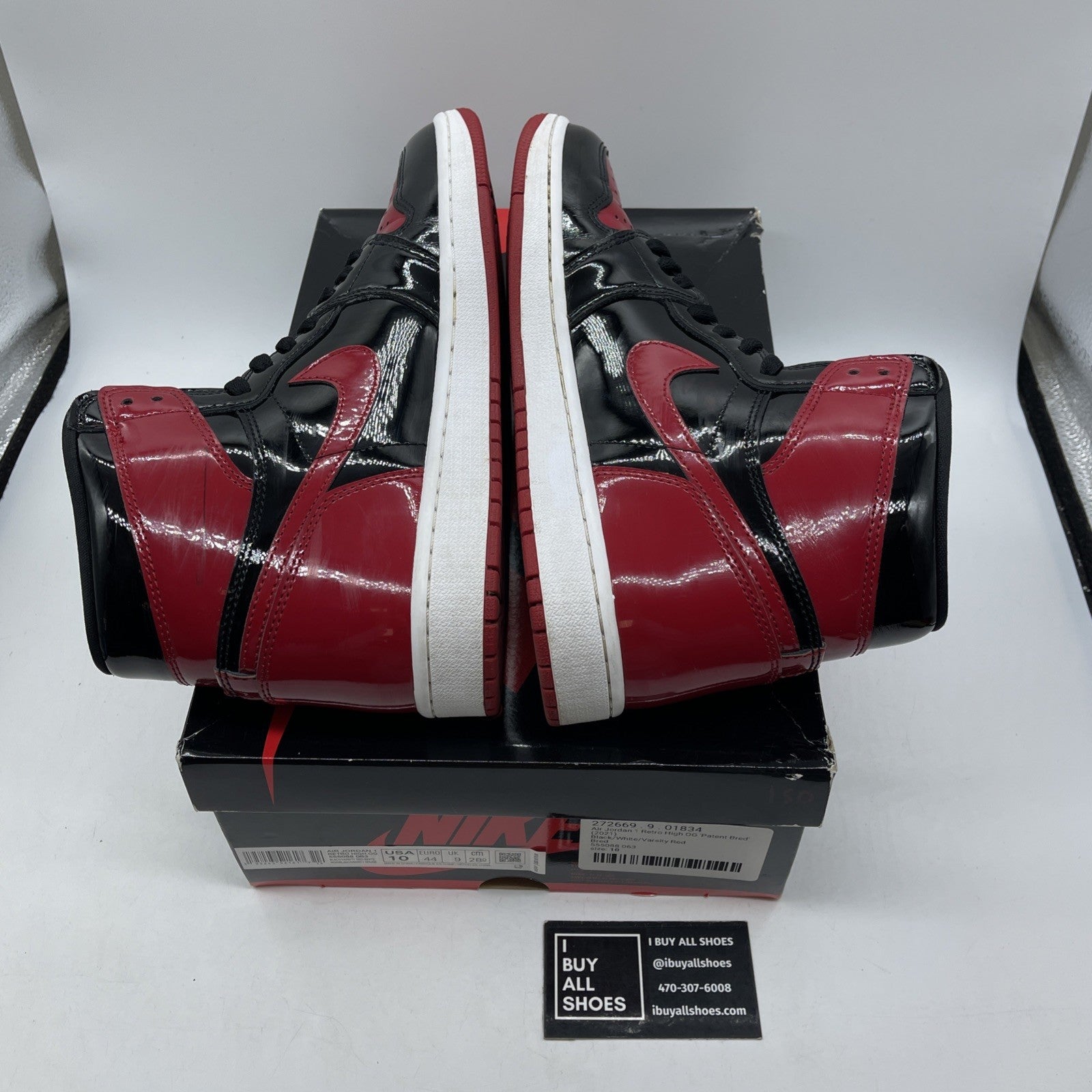Size 10 - Jordan 1 Retro OG High Patent Bred Red Black Leather (555088-063)