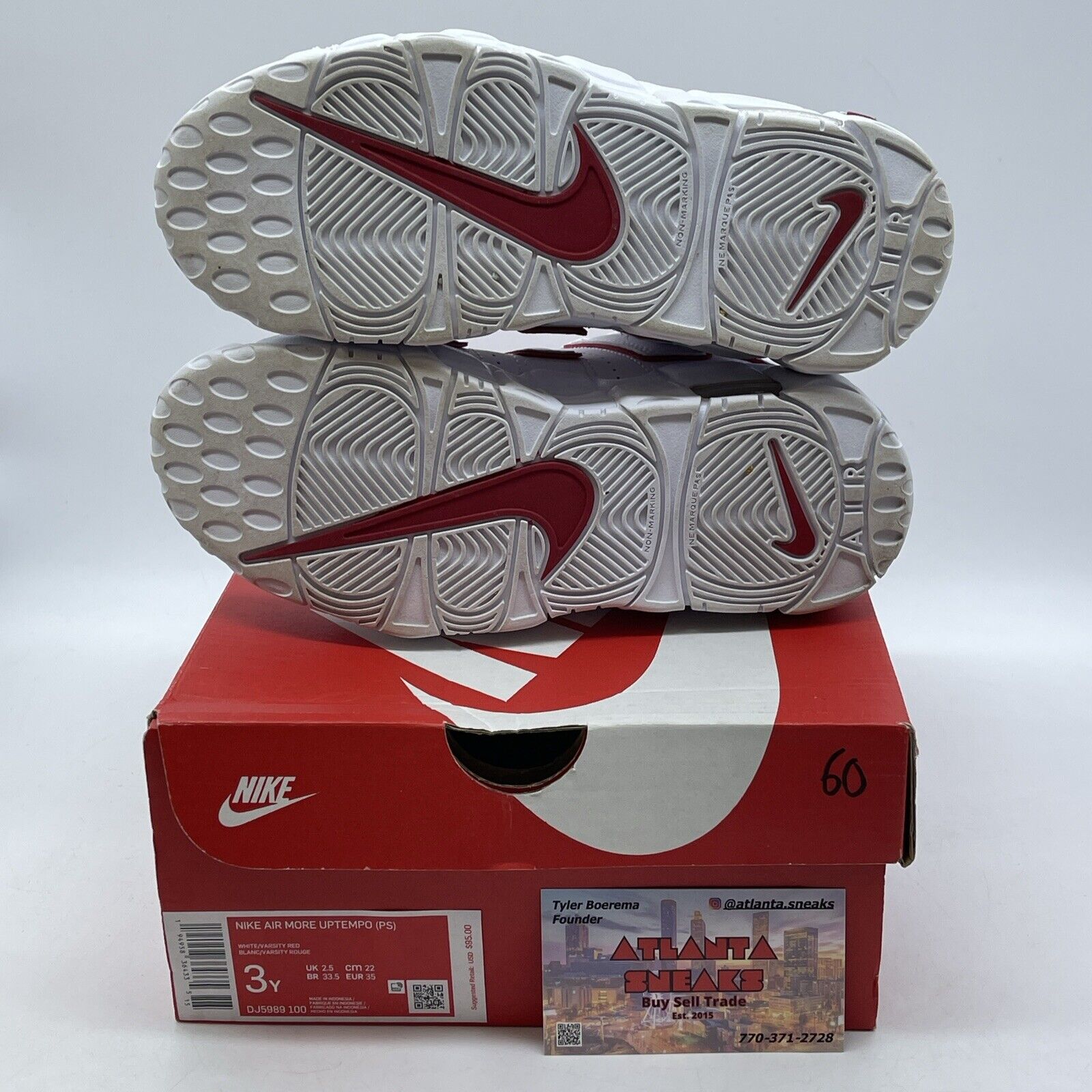 Size 3Y - Nike Air More Uptempo Mid White Varsity Red White Leather (DJ5989-100)