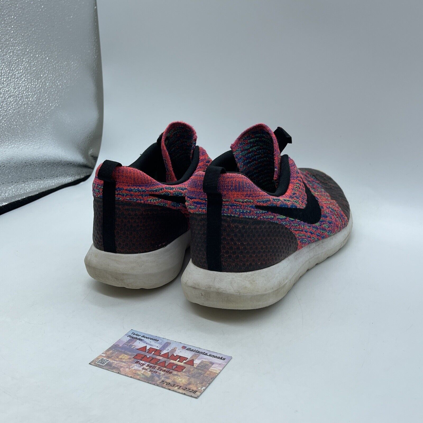 Size 10.5 - Nike Roshe NM Flyknit SE Pink Purple Green Black Suede (816531-600)