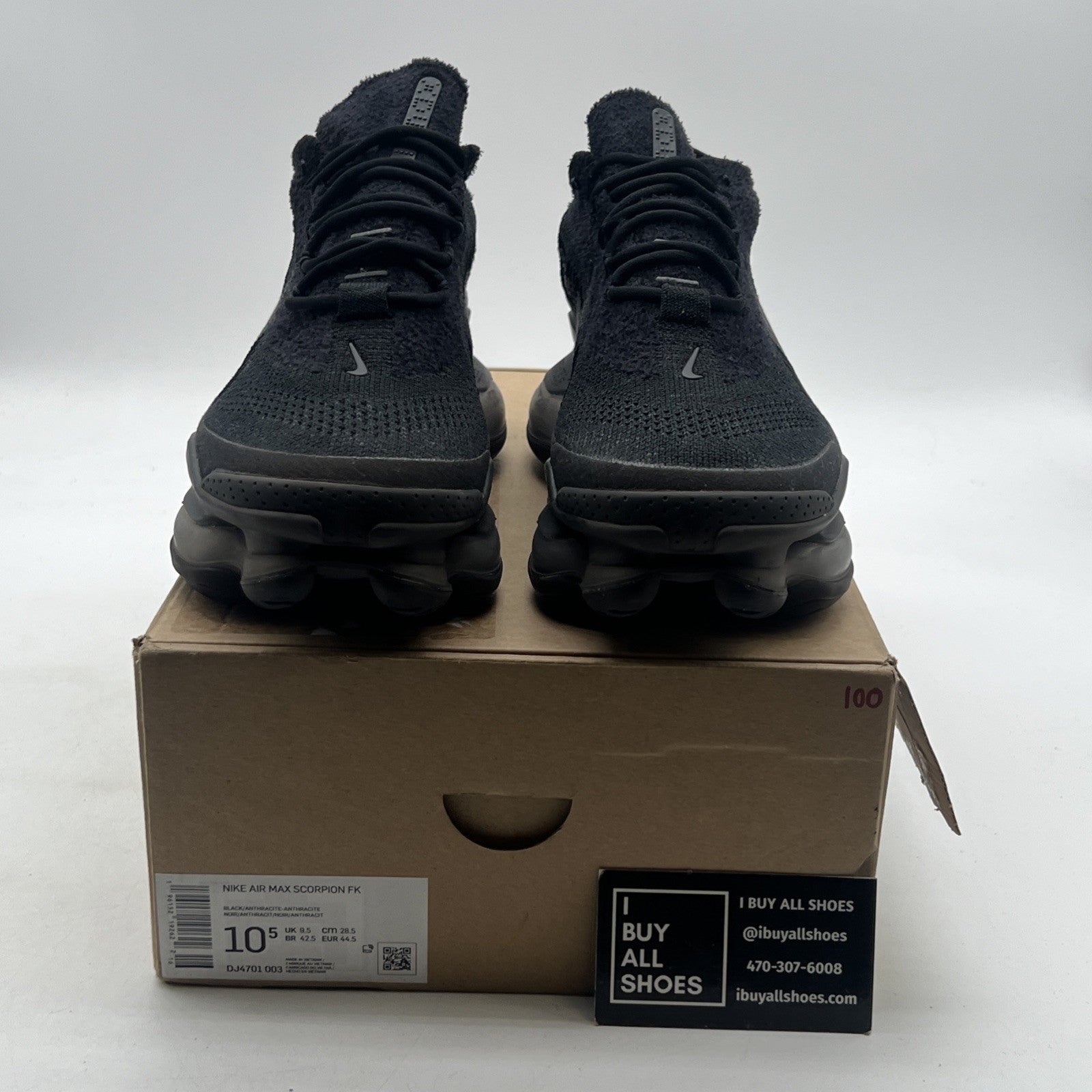 Size 10.5 - Nike Air Max Scorpion Flyknit Triple Black (DJ4701-003)