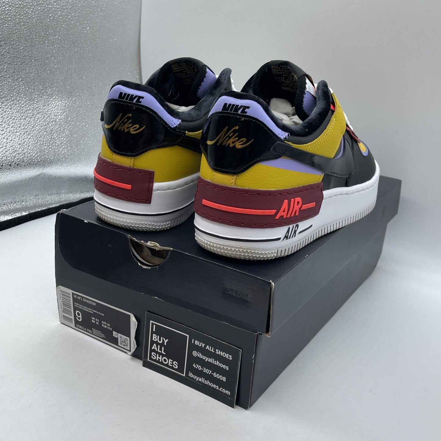 Size 9W - Nike Air Force 1 Shadow Dark Sulfur Black Yellow Leather (DO6114-700)