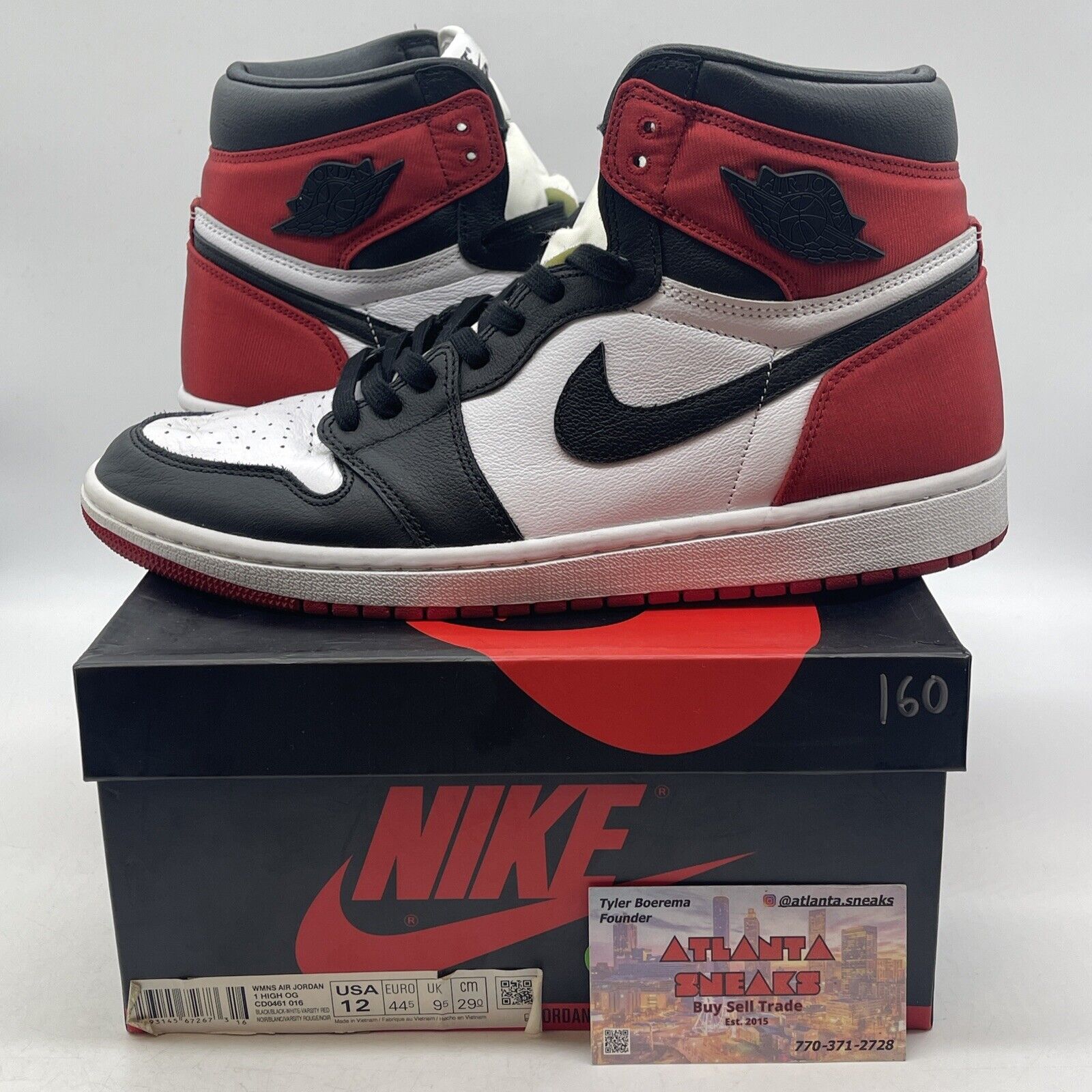 Size 12 W - Air Jordan 1 Retro High Satin Black Toe W White Red (CD0461-016)