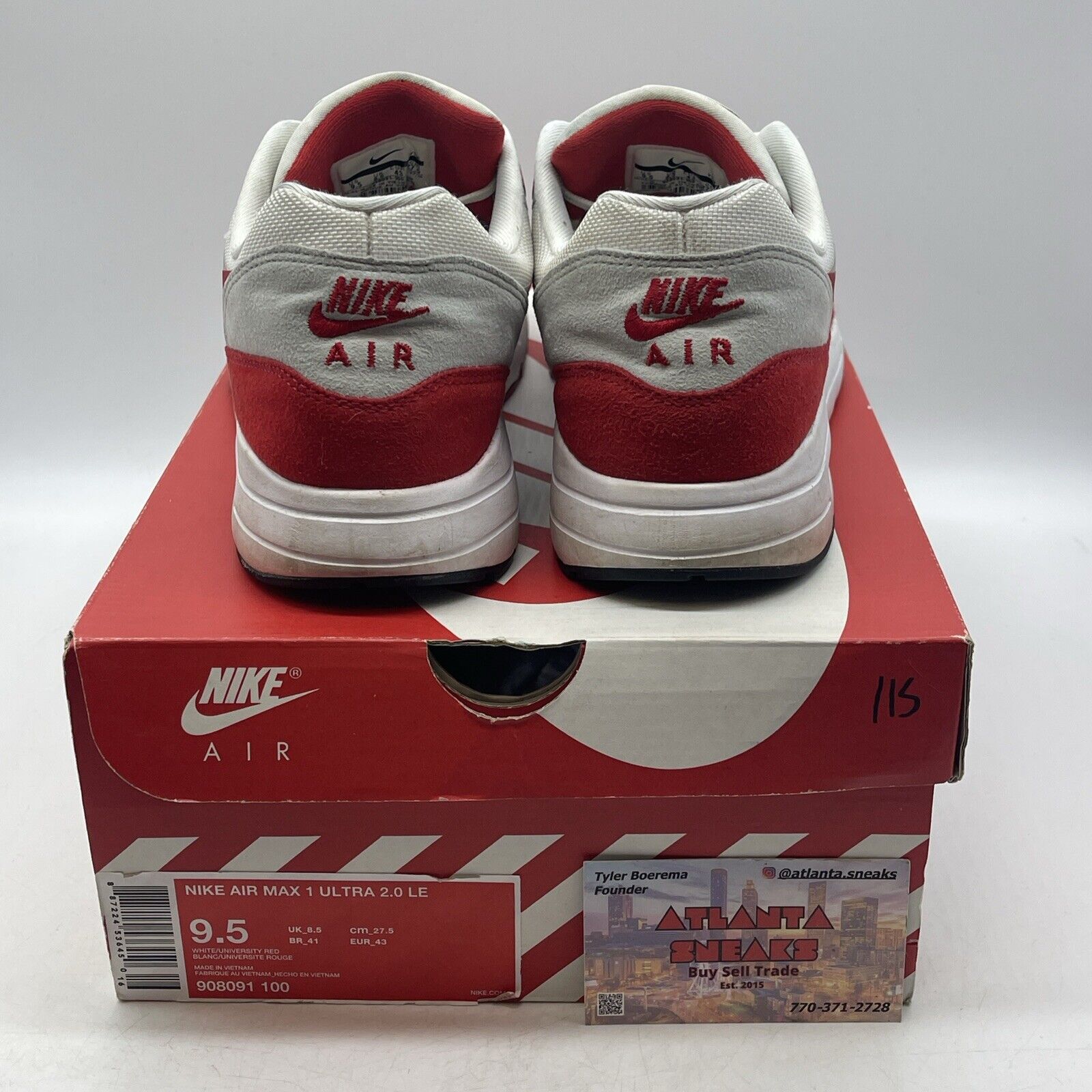 Size 9.5 - Nike Air Max 1 Ultra 2.0 Air Max Day White Red (908091-100)