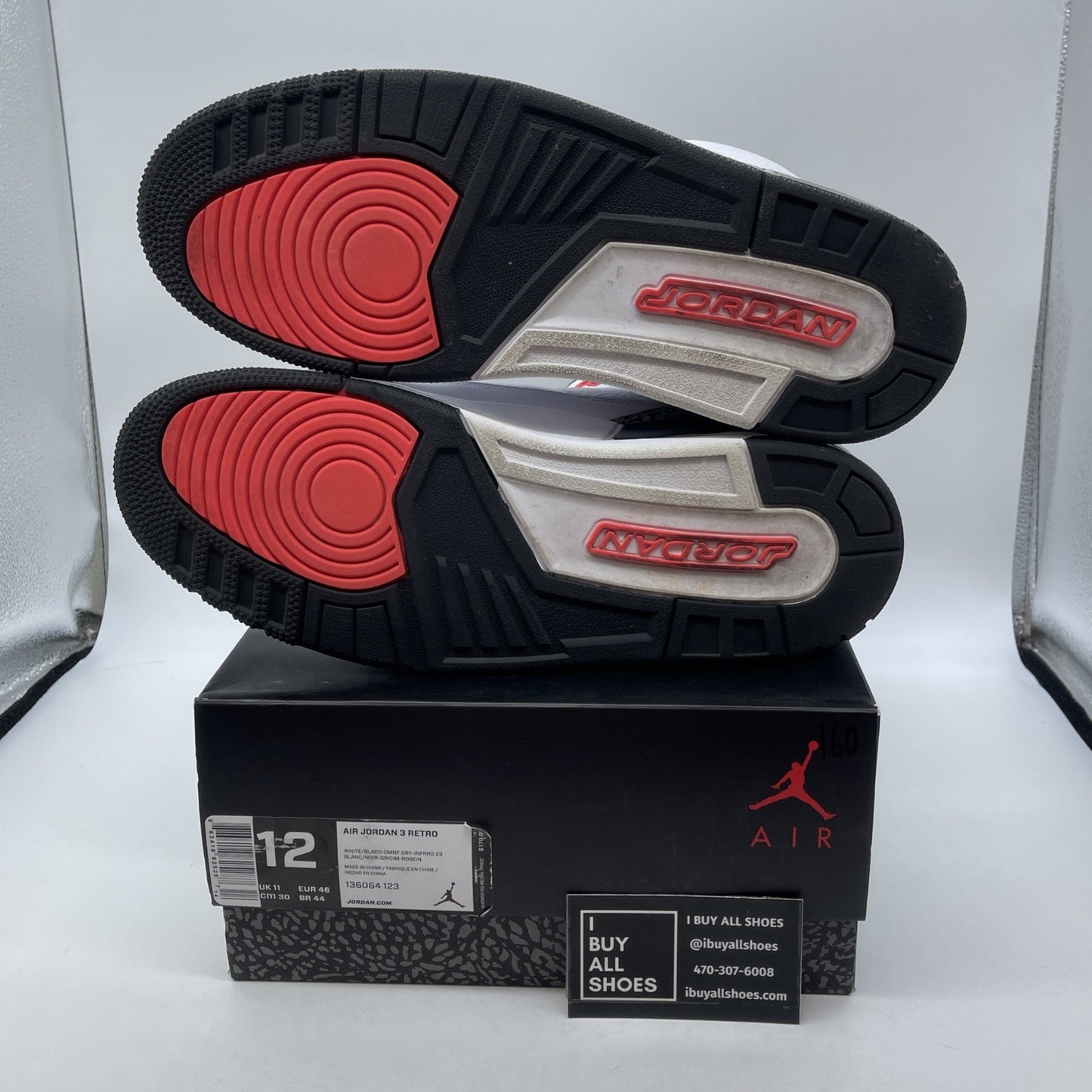 Size 12 - Air Jordan 3 Retro Infrared 23 White Black Grey Suede (136064-123)