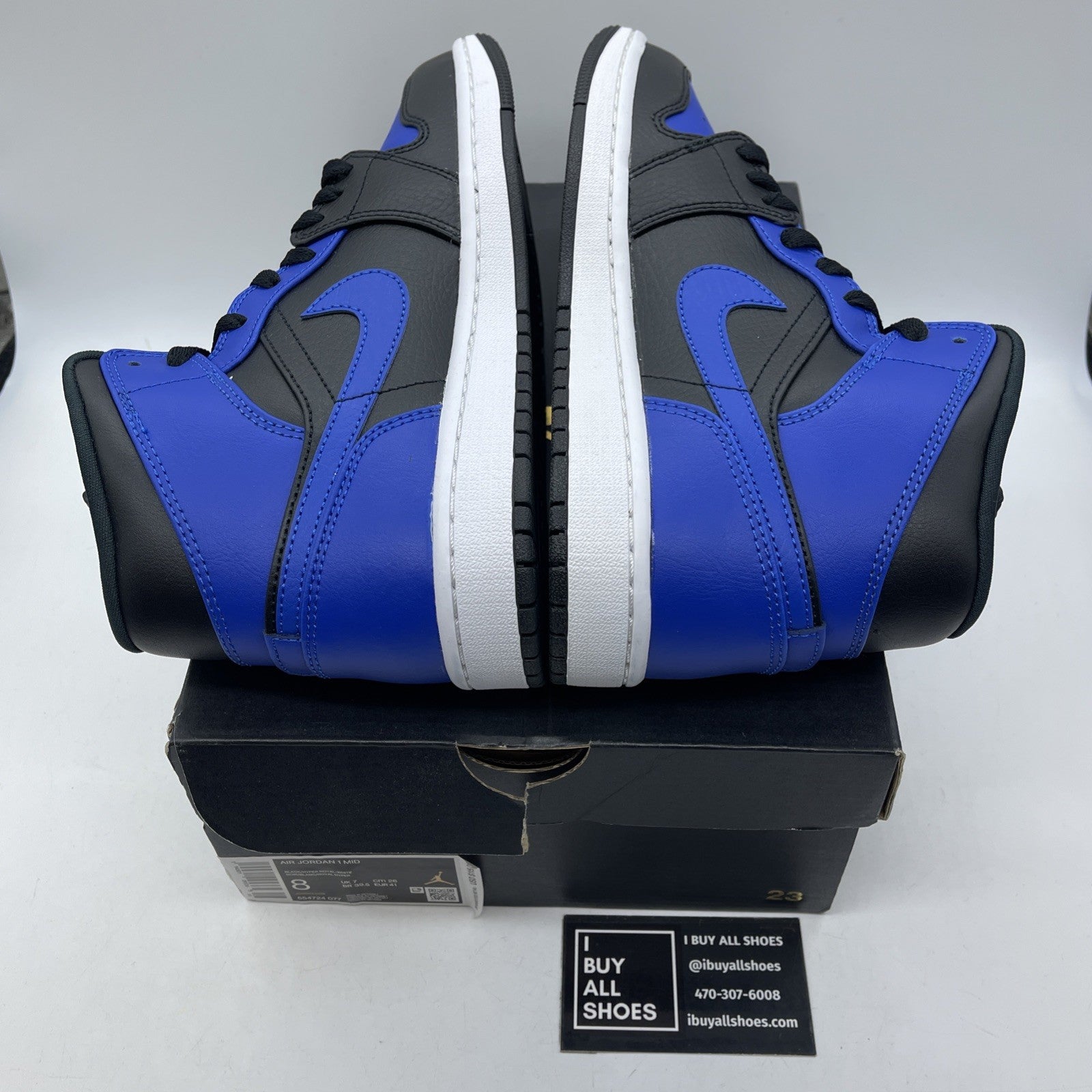 Size 8 - Jordan 1 Mid Hyper Royal Black Blue Leather (554724-077)