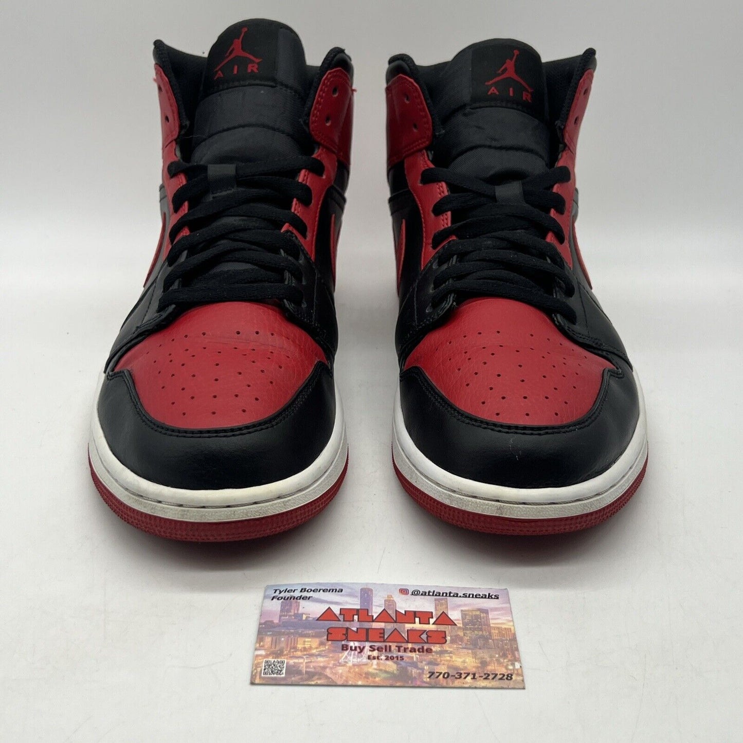 Size 13 - Jordan 1 Mid Banned 2020 Black Red White Leather (554724-074)