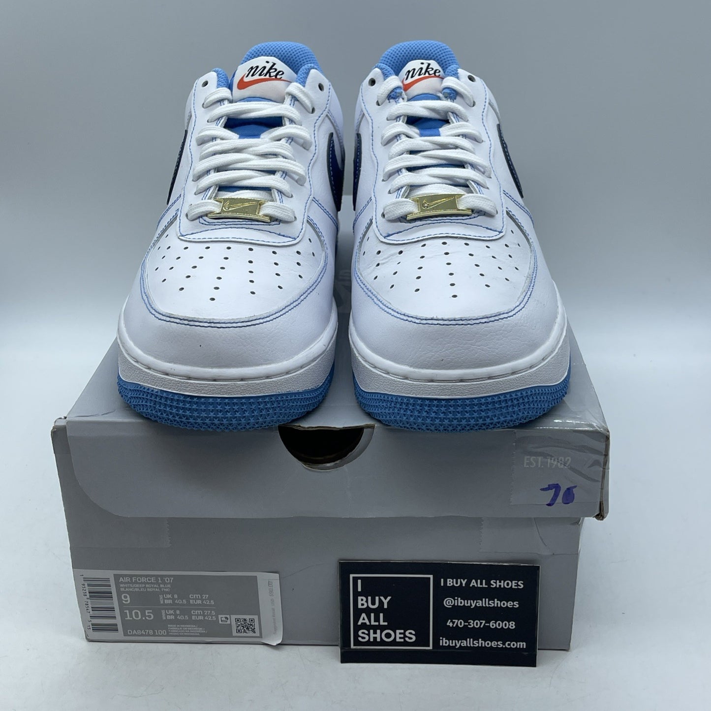Size 9 - Nike Air Force 1 '07 First Use - White University Blue (DA8478-100)