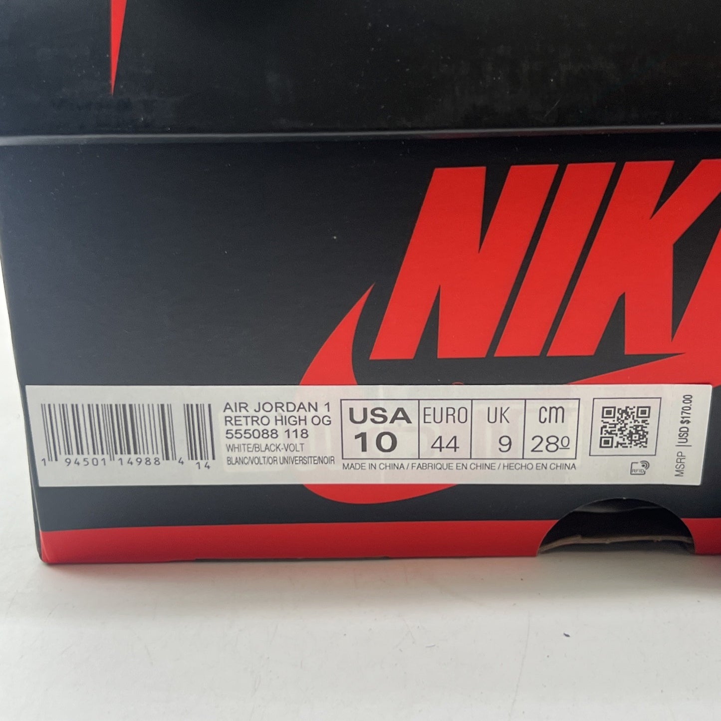 Size 10 - Air Jordan 1 Retro High OG Volt (555088-118)