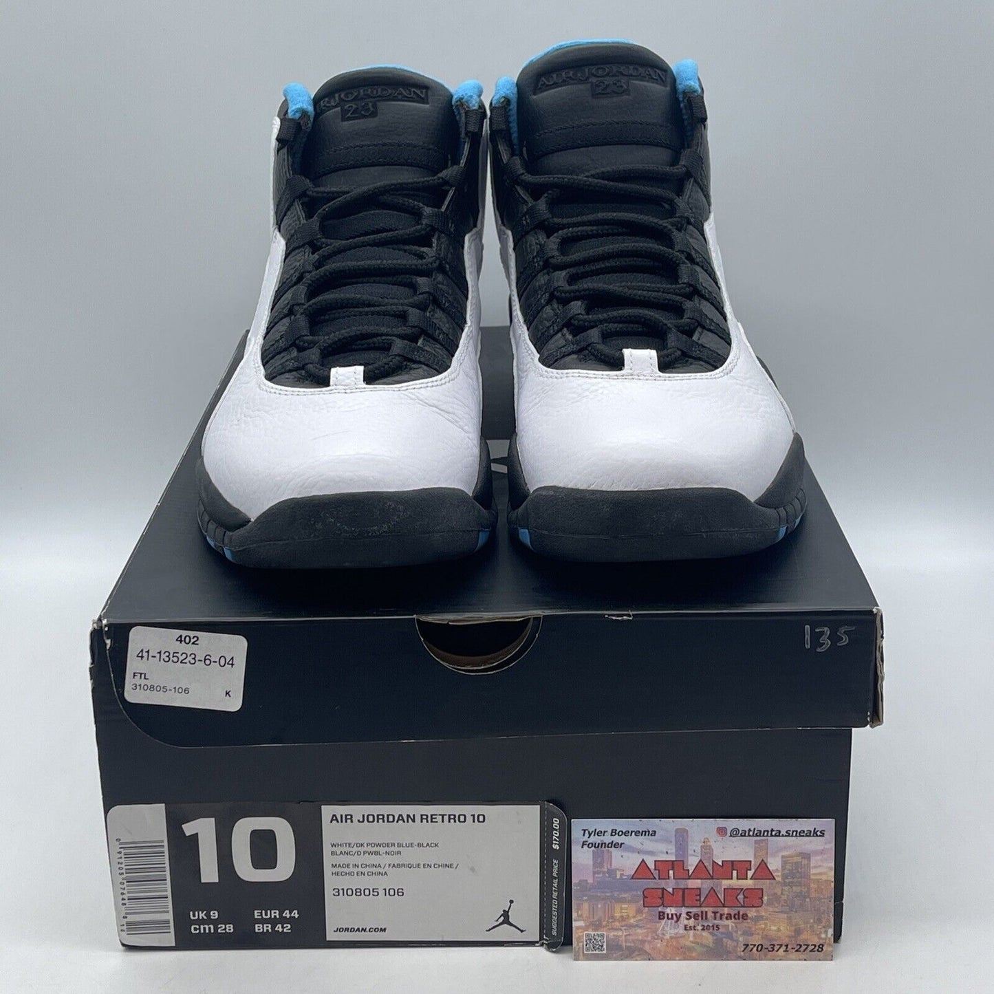 Size 10 - Air Jordan 10 Retro 2014 Powder Blue Black White Leather (310805-106)