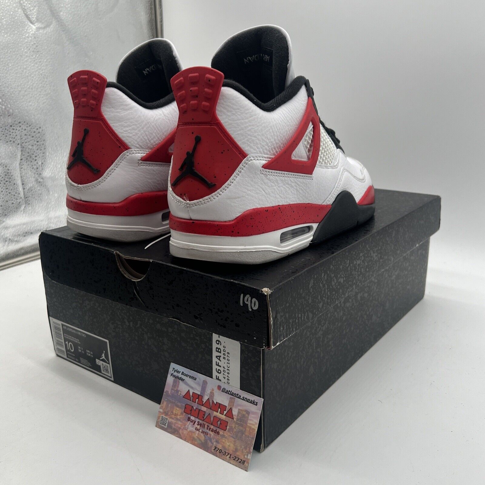 Size 10 - Jordan 4 Retro Mid Red Cement Black White Leather (DH6927-161)