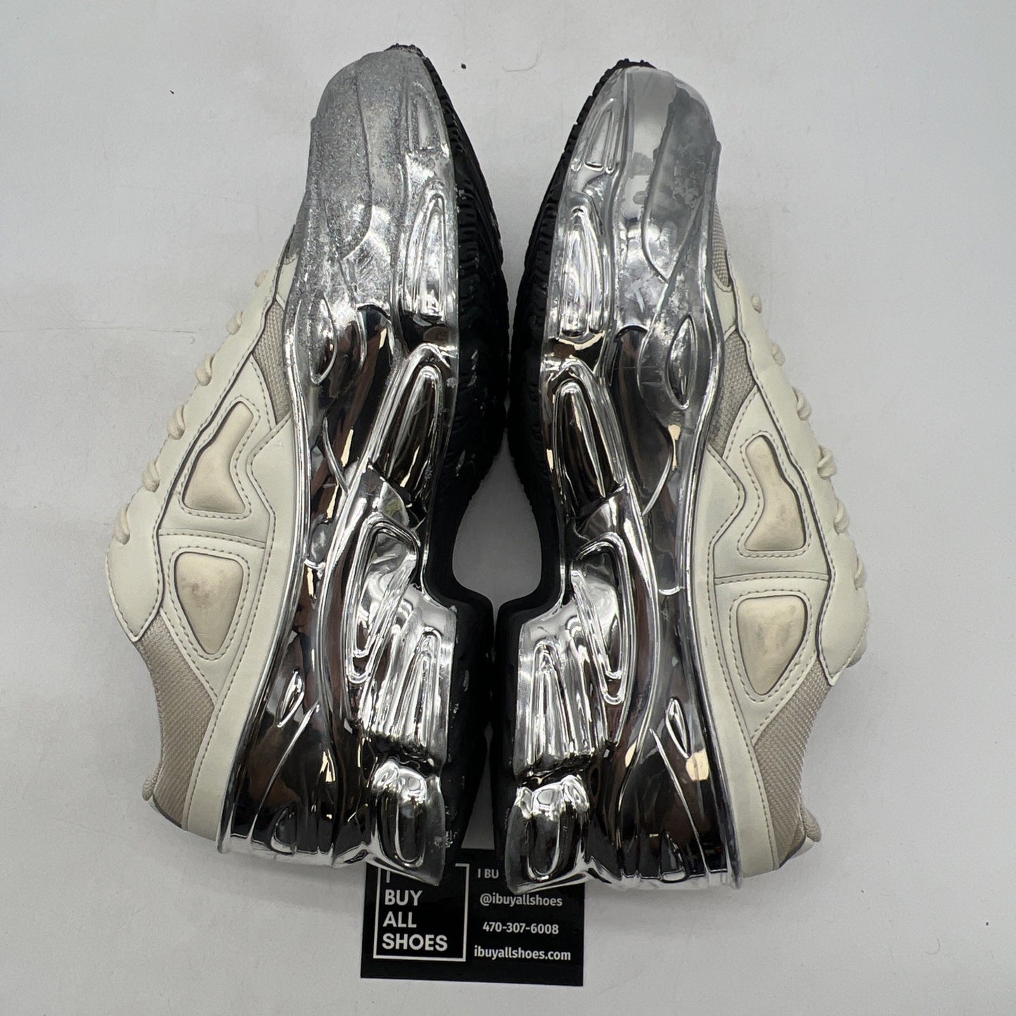 Size 9.5 - Adidas x Raf Simons Ozweego Sneaker Metallic Mirrored Silver Cream