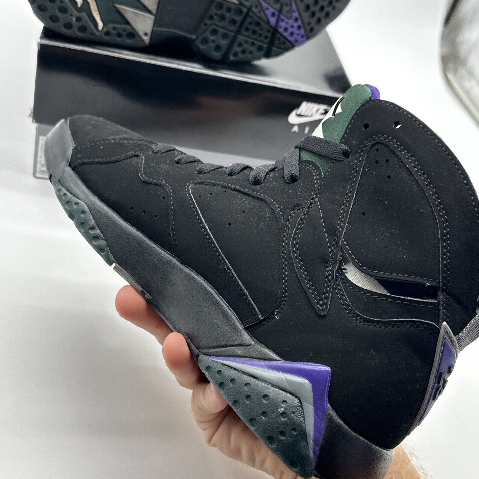 Size 8.5 - Jordan 7 Retro Bucks Away, Ray Allen 2019 Black Purple Grey Suede OG