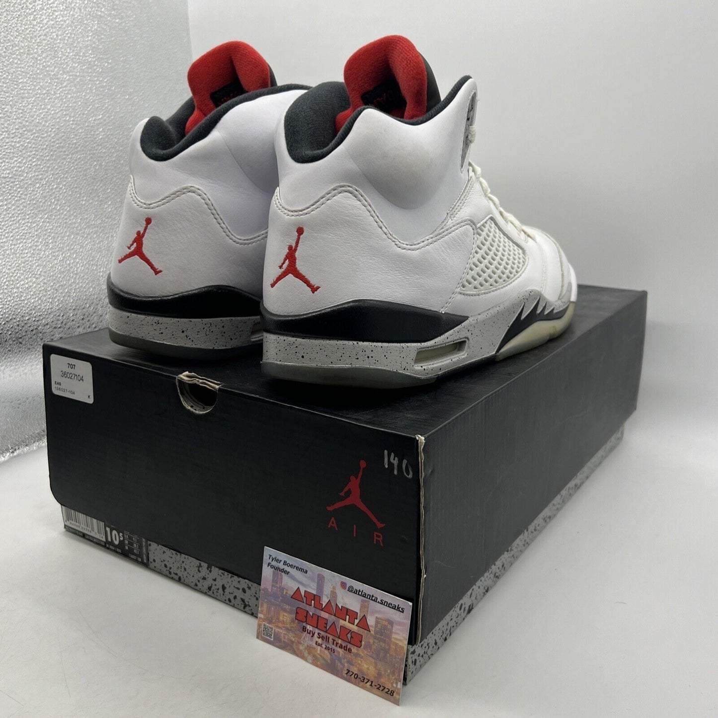 Size 10.5 - Air Jordan 5 Retro White Cement Red Black Grey Leather (136027-104)