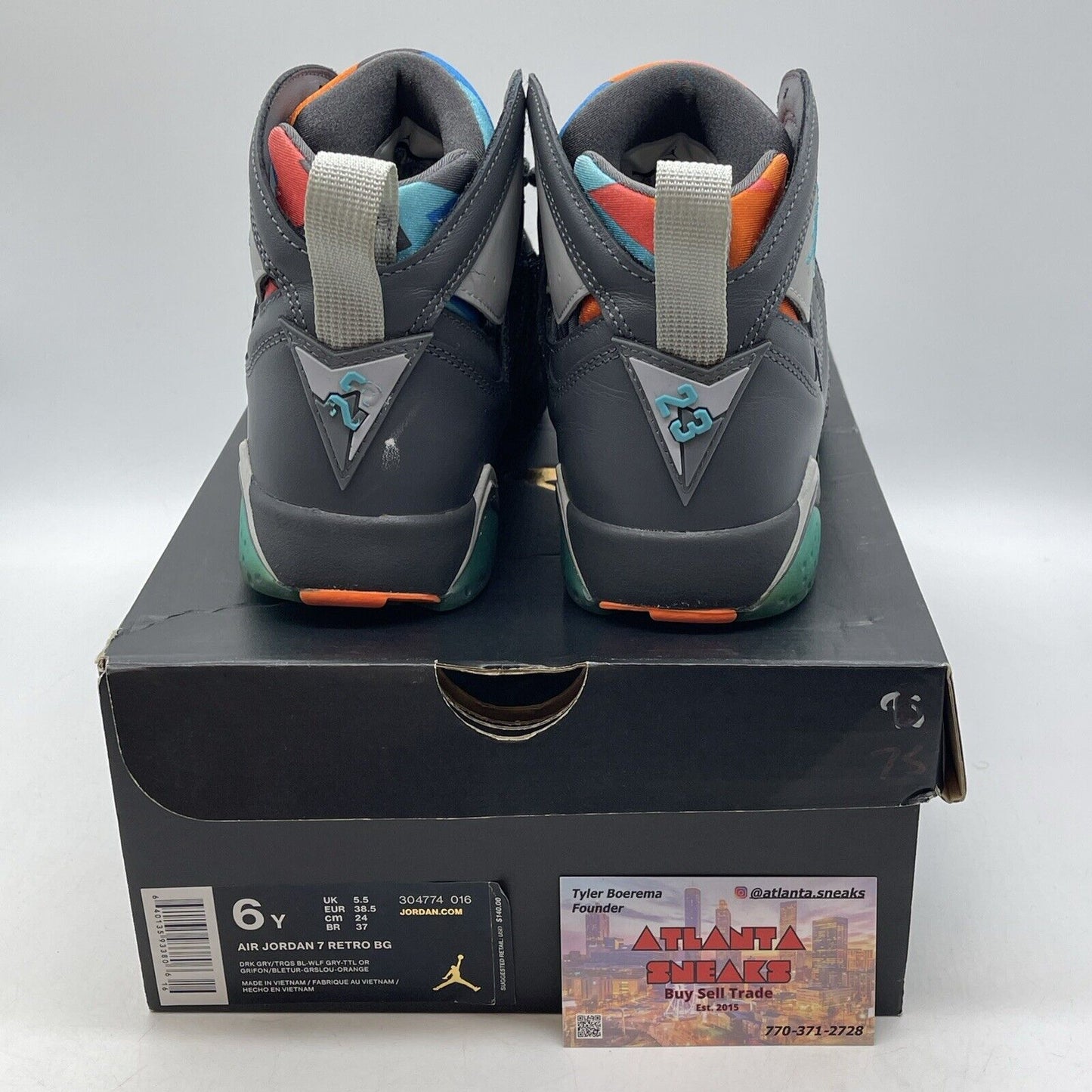 Size 6Y - Jordan 7 Retro High Barcelona Days Grey Blue Orange Suede (304774-016)