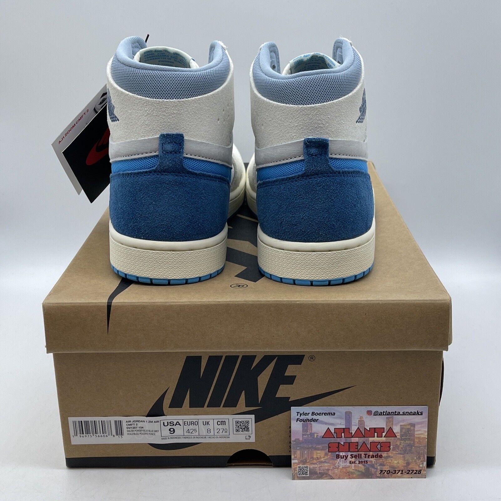 Size 9 - Jordan 1 Zoom CMFT 2 High Dark Powder Blue White Suede (DV1307-104)