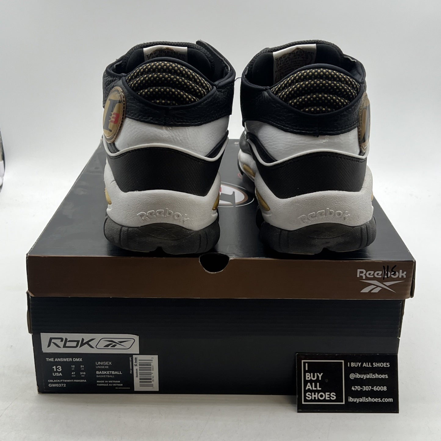 Size 13 - Reebok The Answer DMX 2022 Black White Gold (GW6372)