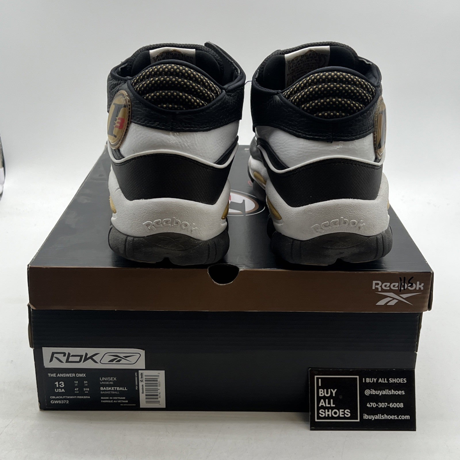 Size 13 - Reebok The Answer DMX 2022 Black White Gold (GW6372)