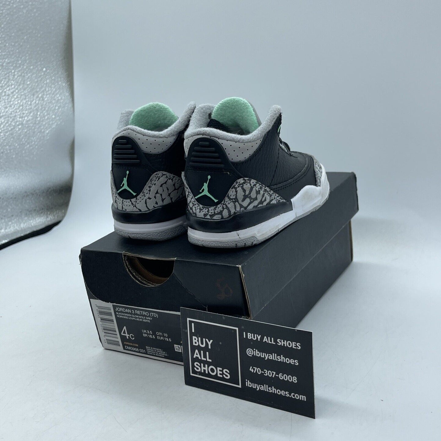 Size 4C - Toddler's Jordan 3 Retro Green Glow Grey Suede Leather (DM0968 031)