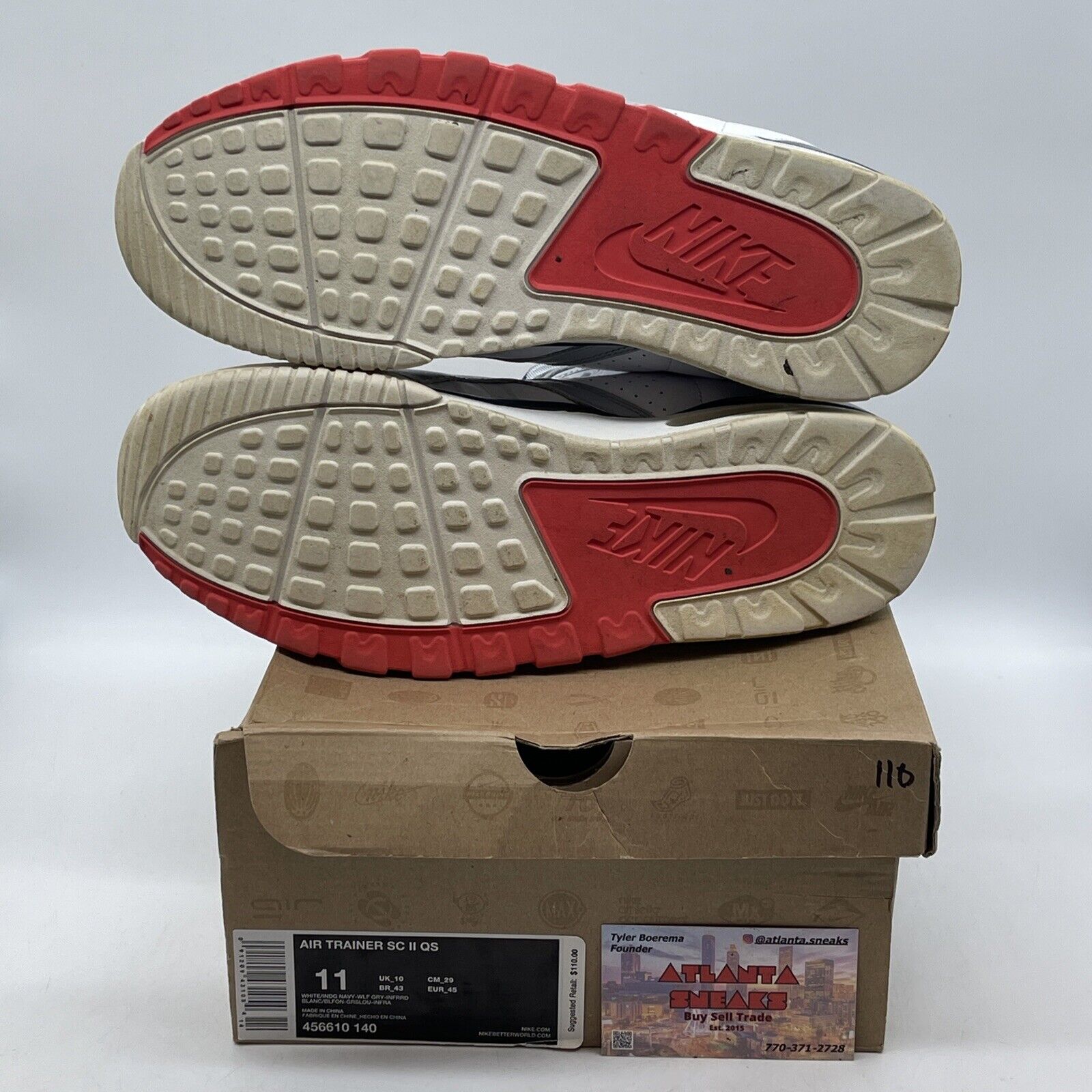 Size 11 - Nike Air Trainer Sc 2 Qs White Infrared White Leather (456610-140)