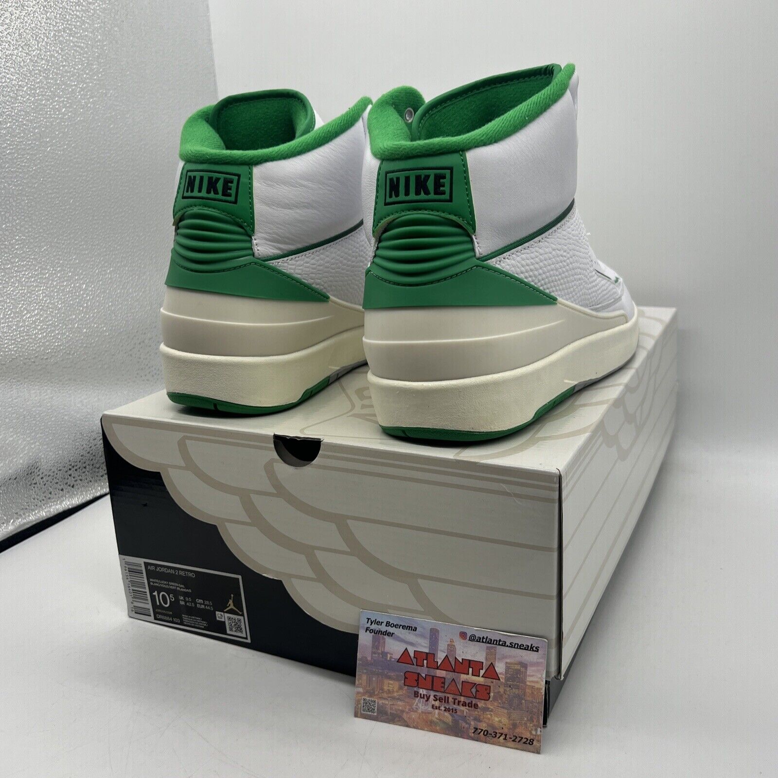 Size 10.5 - Jordan 2 Retro Lucky Green White Grey Leather (DR8884-103) Used