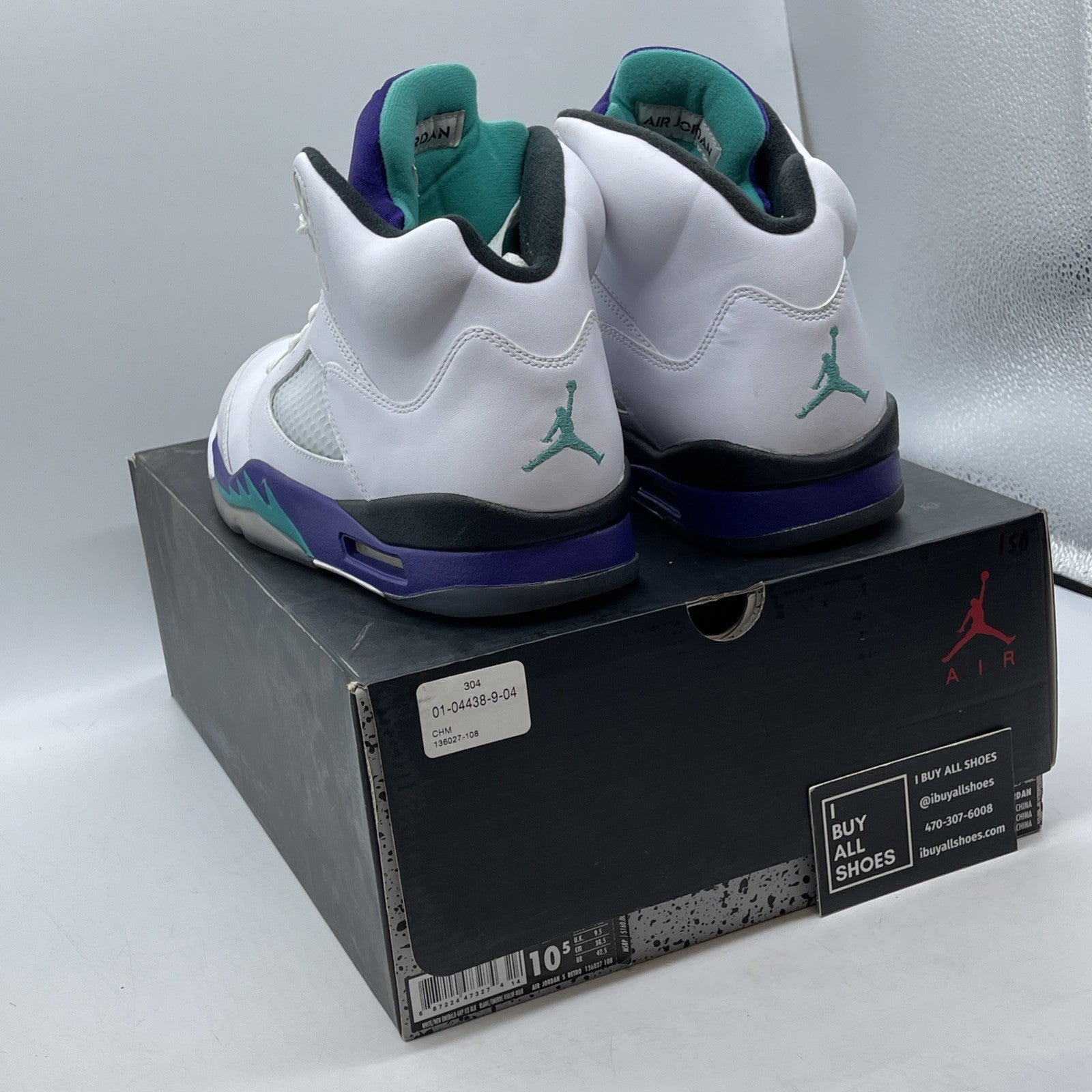 Size 10.5 - Jordan 5 Retro Grape 2013 White Purple Leather (136027-108)