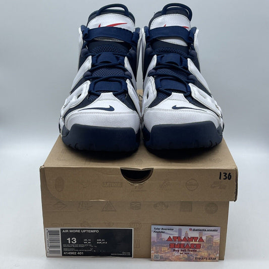 Size 13 - Nike Air More Uptempo 2012 Olympic White Blue Leather Suede 414962-401
