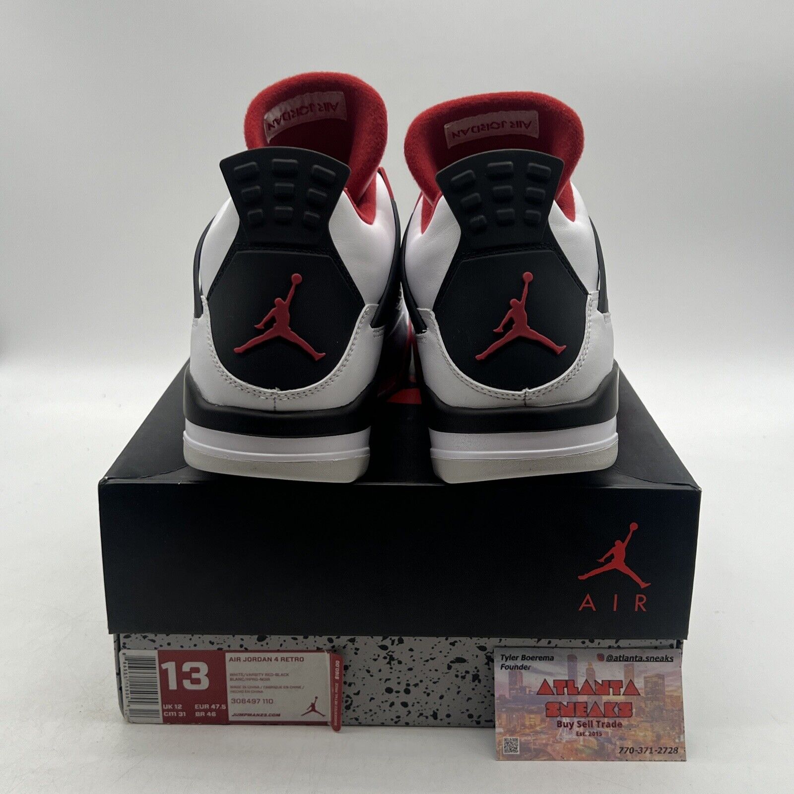 Size 13 - Jordan 4 Retro Fire Red 2012 Black White Leather (308497-110)