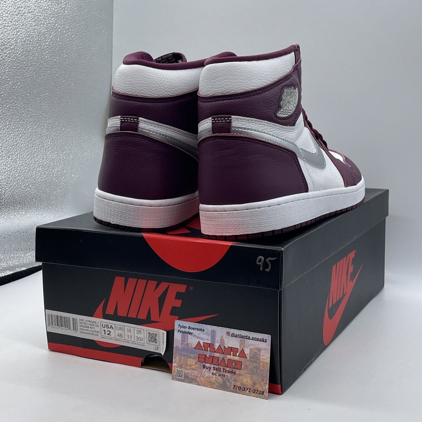 Size 12 - Jordan 1 Retro High OG Bordeaux Burgundy White Leather (555088-611)