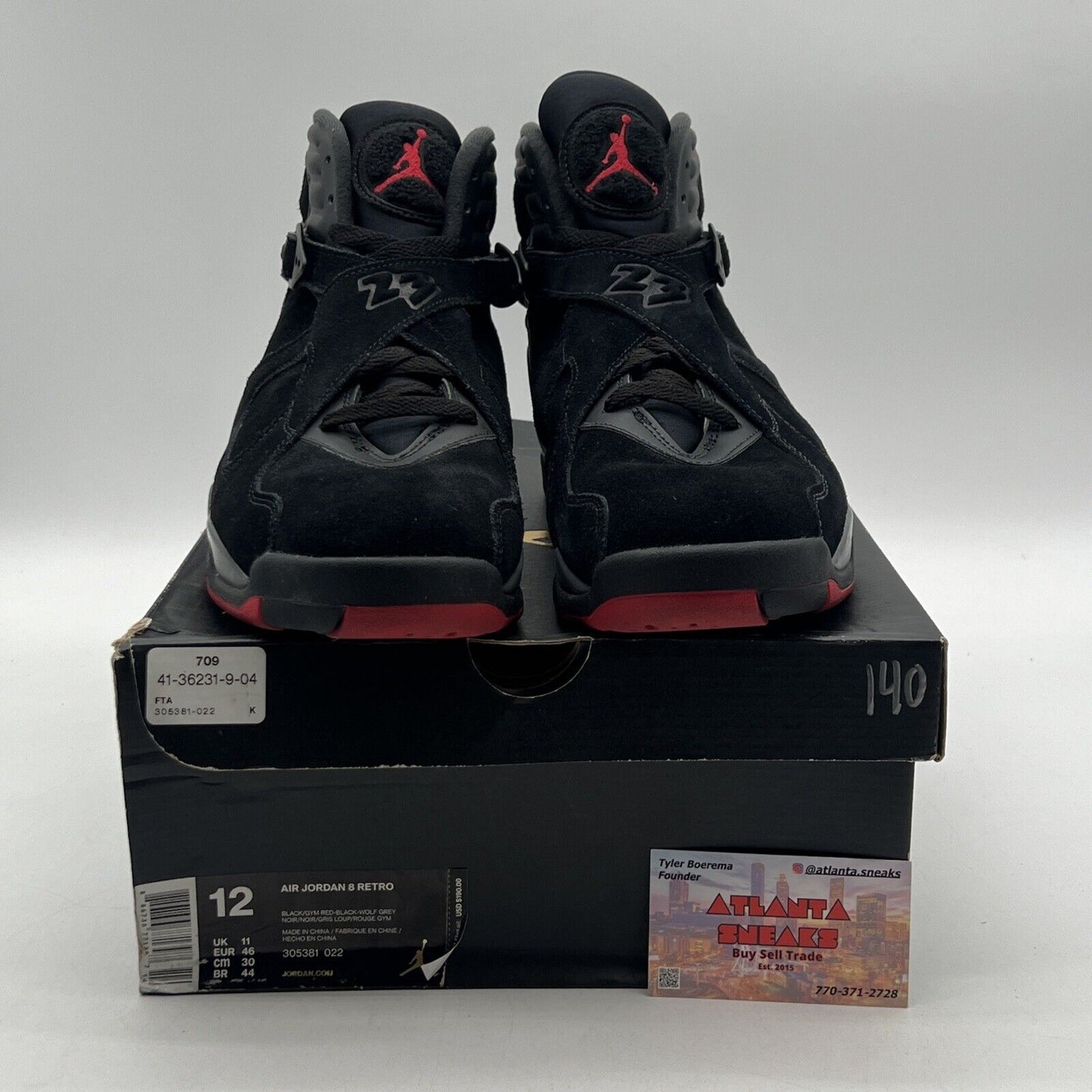 Size 12 - Air Jordan 8 Retro Bred Black Grey Suede Red (305381-022)