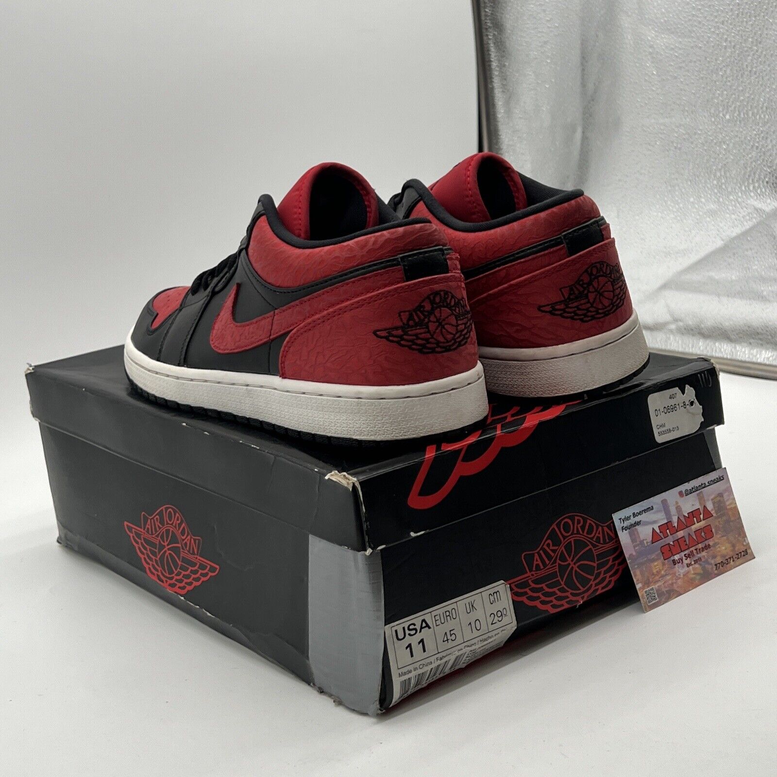 Size 11 - Air Jordan 1 Retro Low Bred Black Red White Leather (553558-013)