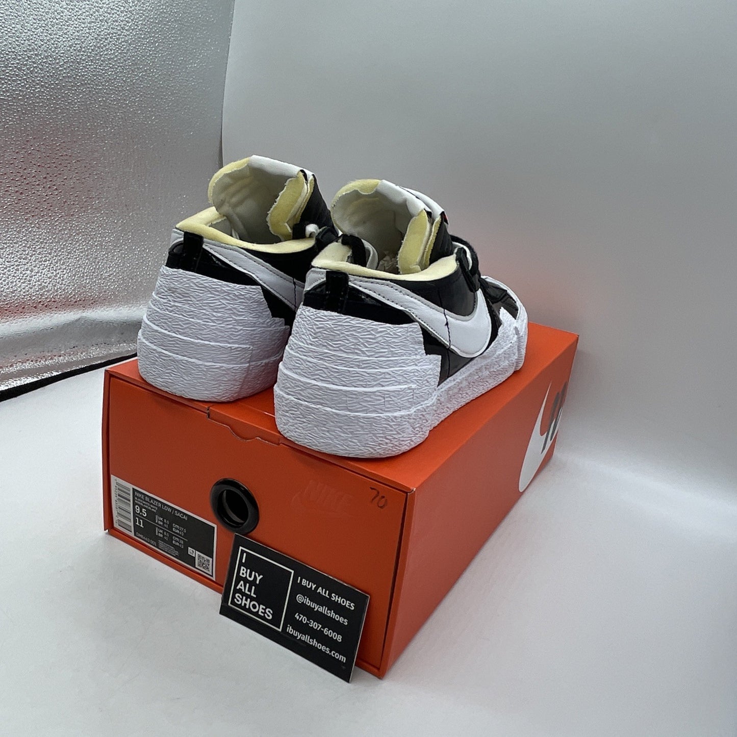 Size 9.5 - Nike sacai x Blazer Low Black Patent (DM6443-001)