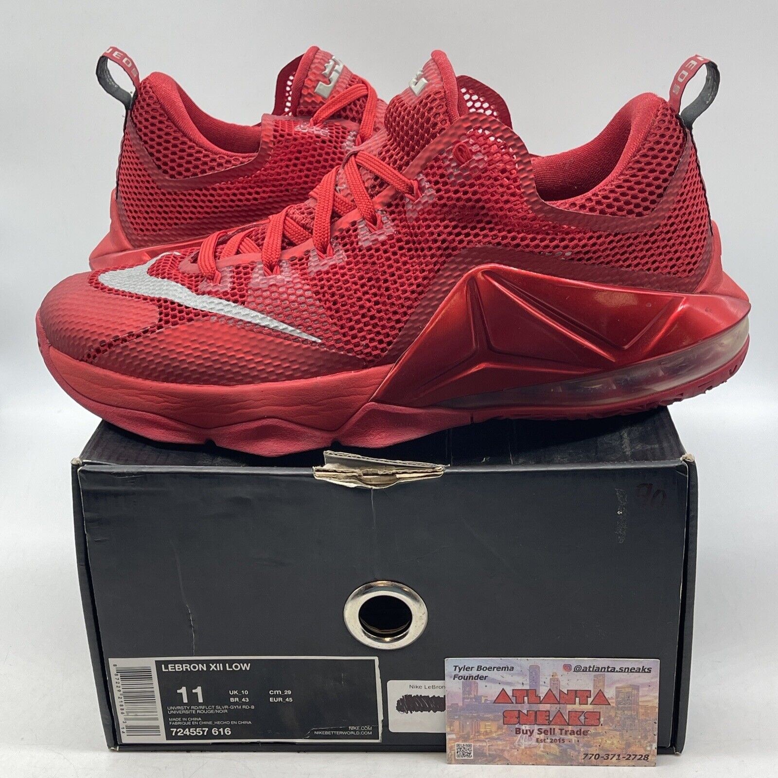 Size 11 - Nike LeBron 12 Low University Red Silver Suede Leather (724557-616)