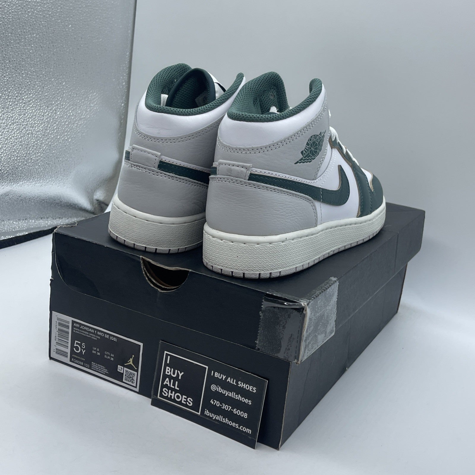 Size 5.5Y - Air Jordan 1 Mid SE ‘Oxidized Green Grey White Leather (FQ8088-103)