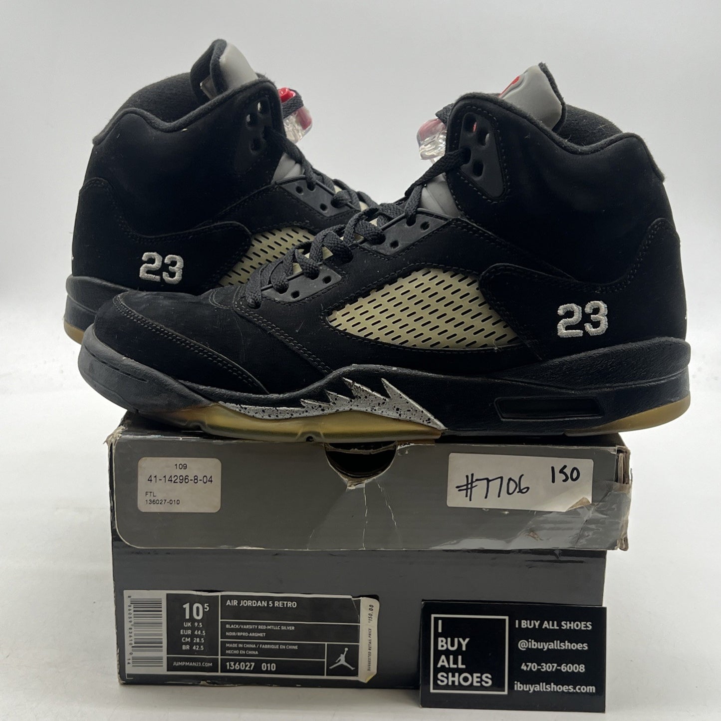Size 10.5 - Air Jordan 5 Retro 2011 Black Metallic (136027-010)