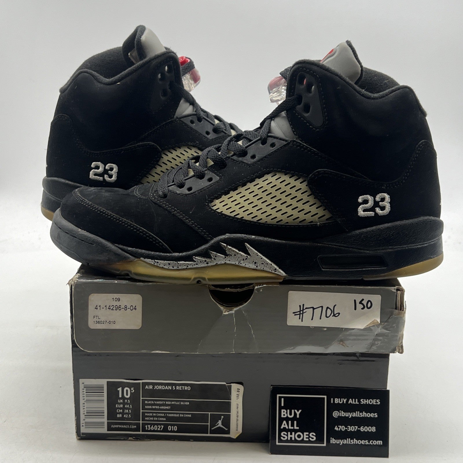 Size 10.5 - Air Jordan 5 Retro 2011 Black Metallic (136027-010)