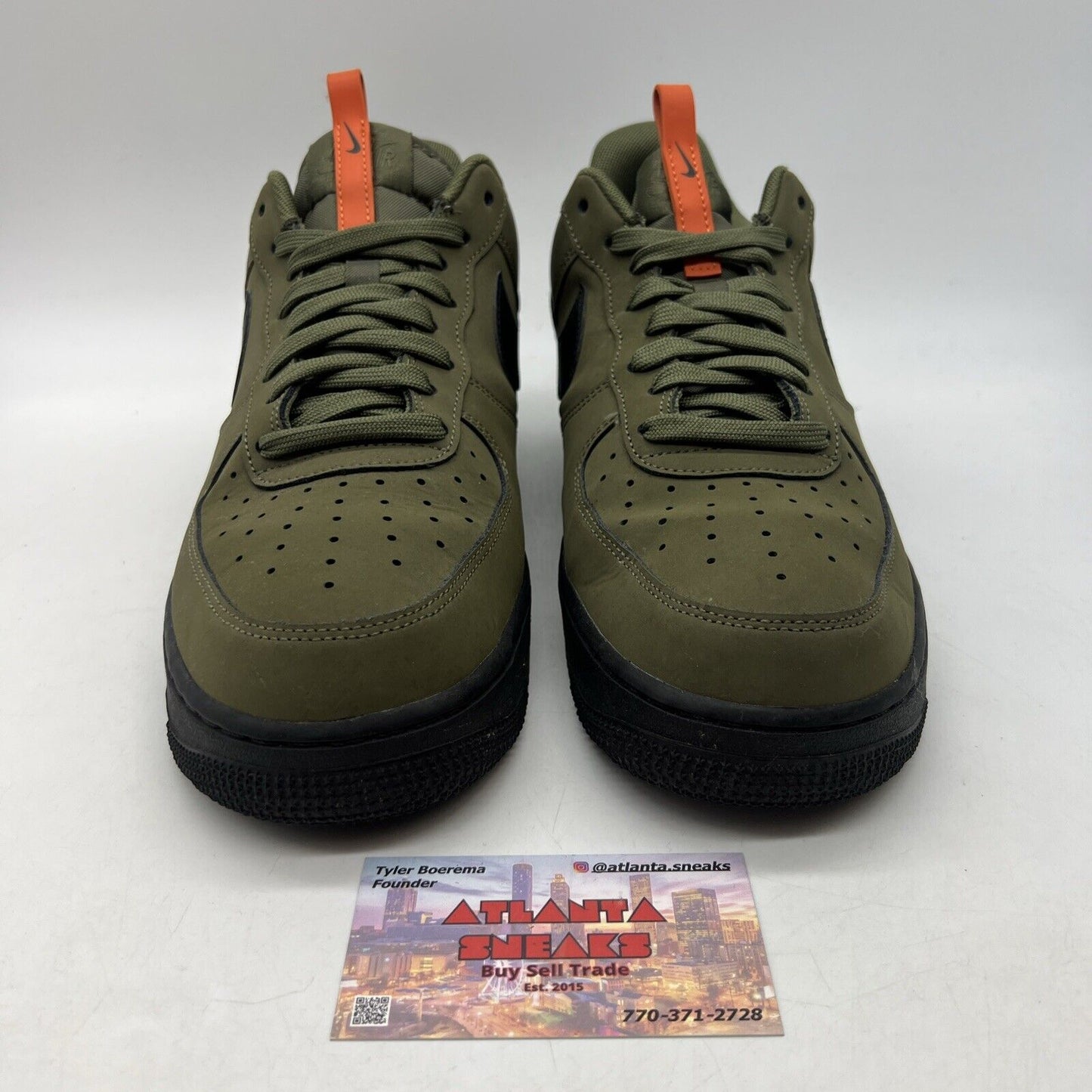 Size 10 - Nike Air Force 1 Low Medium Olive Orange Black Suede (BQ4326-200)