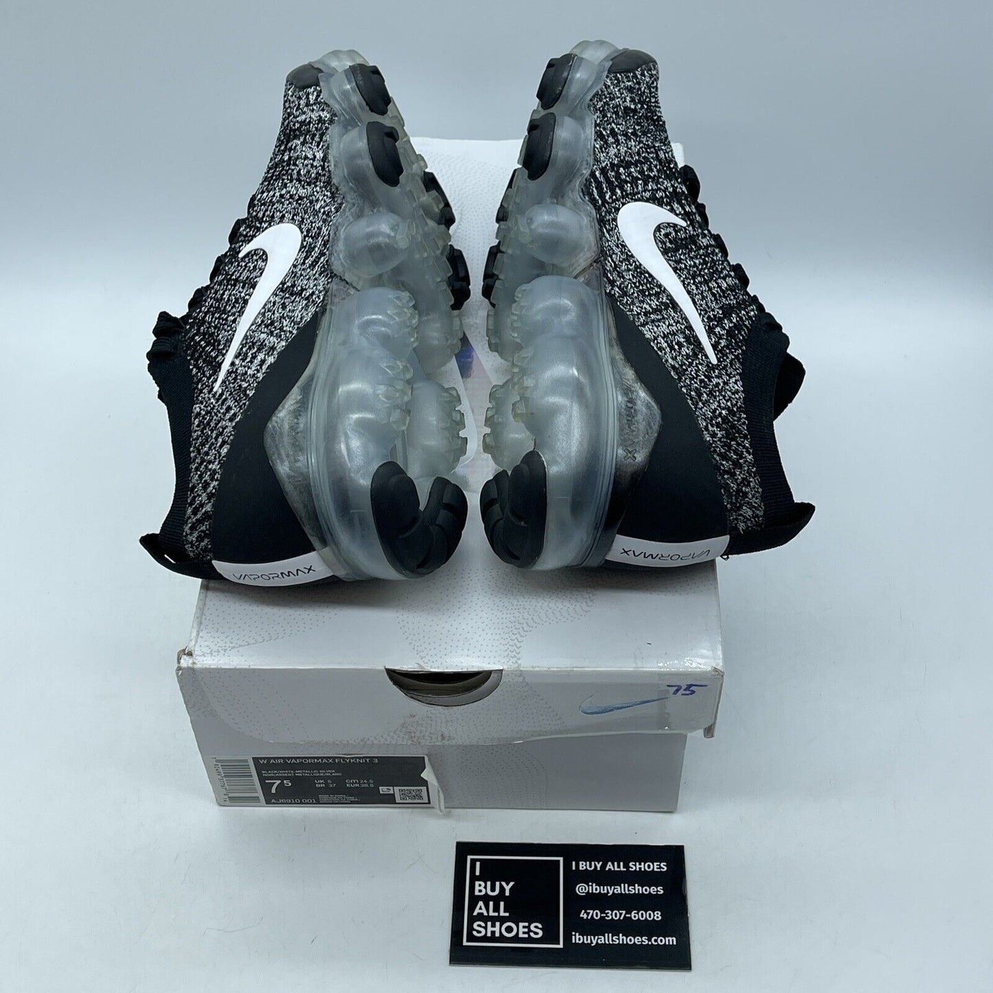 Size 7.5W - Nike Air VaporMax Flyknit 3 Oreo Black White Suede (AJ6910-001)