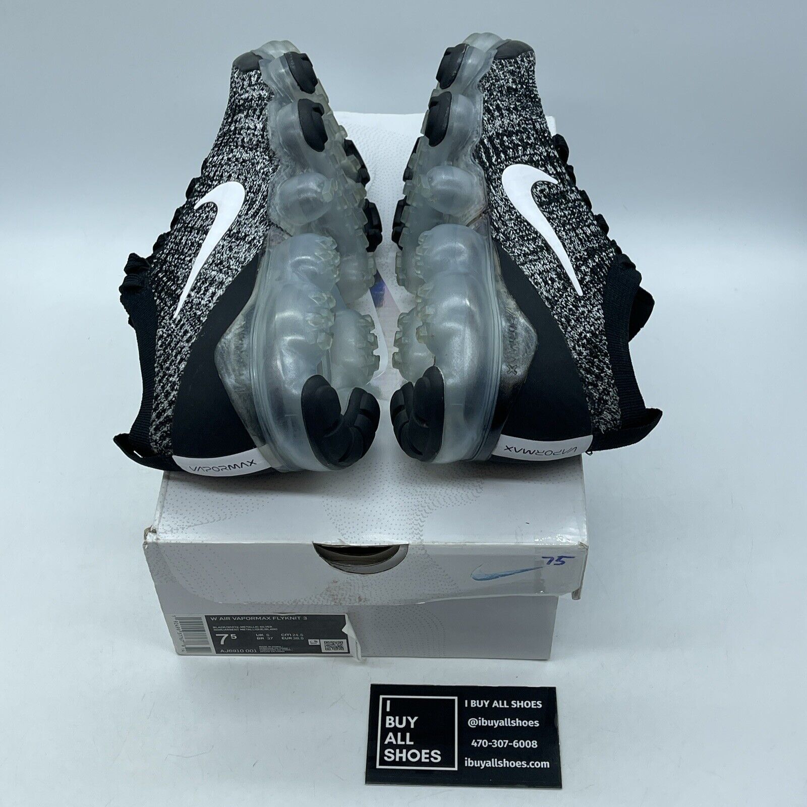 Size 7.5W - Nike Air VaporMax Flyknit 3 Oreo Black White Suede (AJ6910-001)