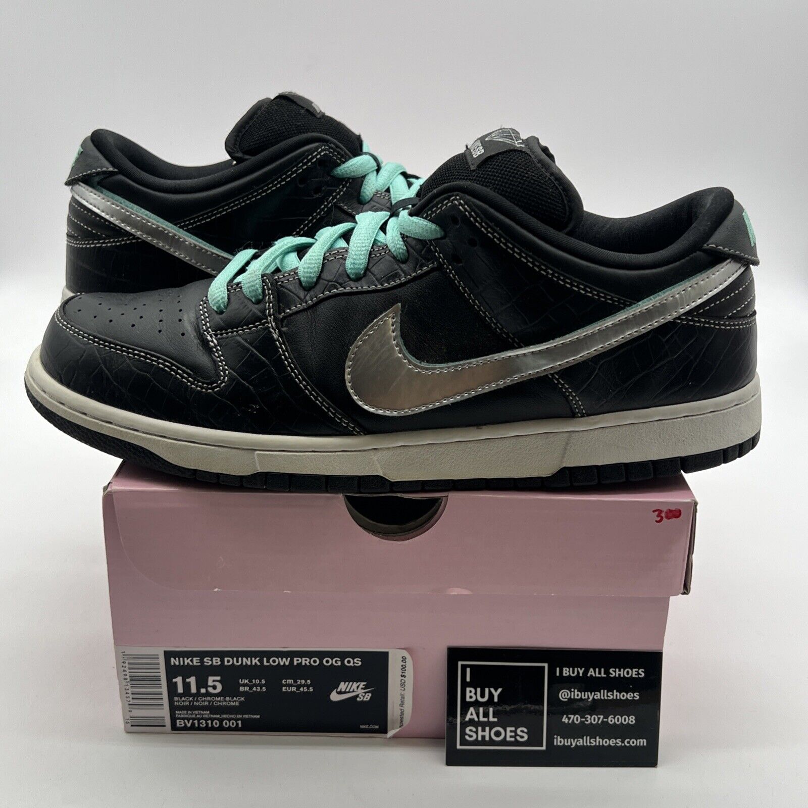 Size 11.5 - Nike Diamond Supply Co. x Dunk Pro SB Low Black Diamond (BV1310-001)