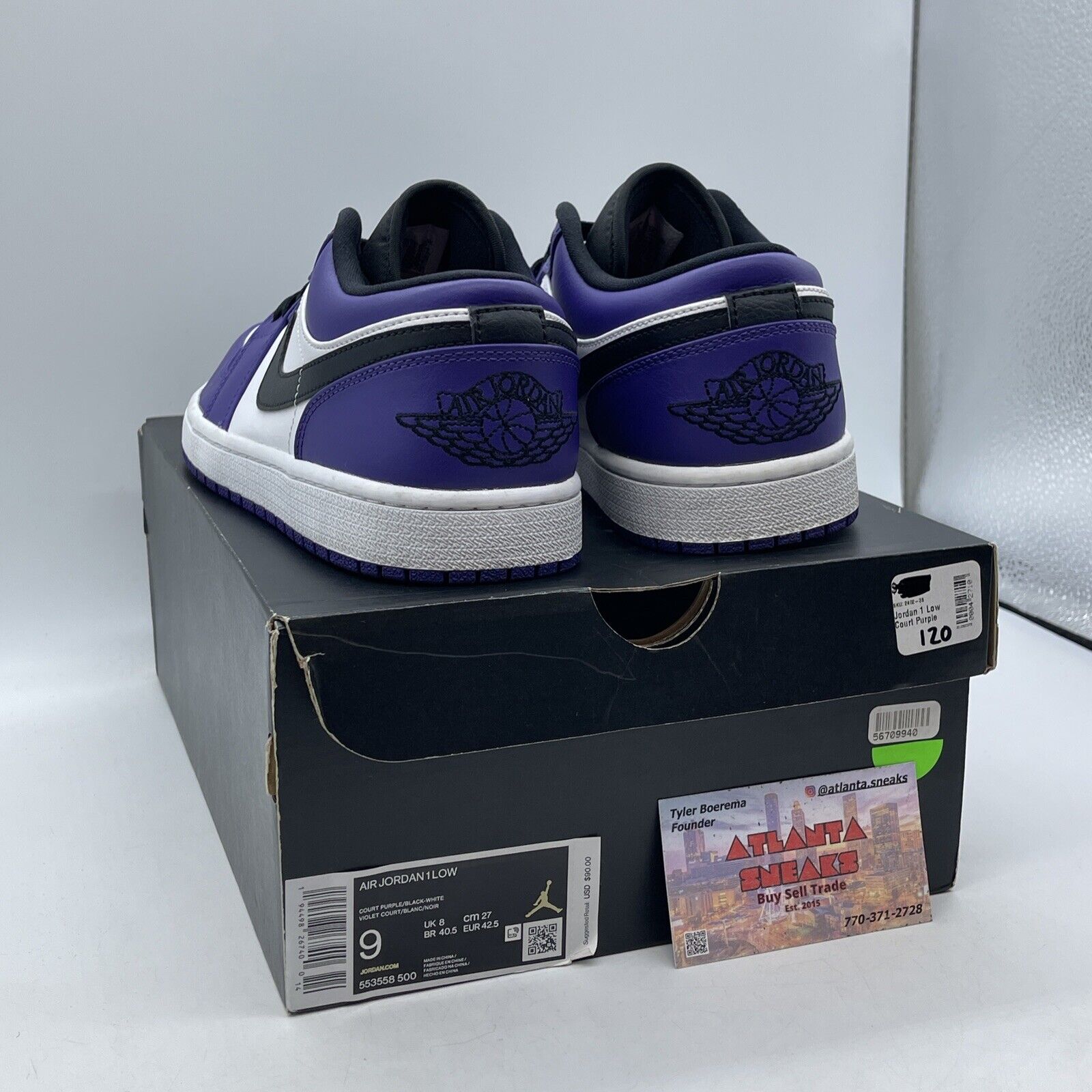 Size 9 - Air Jordan 1 Low Court Purple White Black Leather (553558-500)