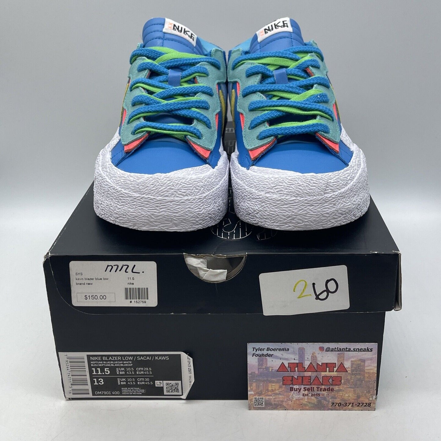 Size 11.5 - Nike KAWS x sacai x Blazer Low Neptune Blue Leather (DM7901-400)