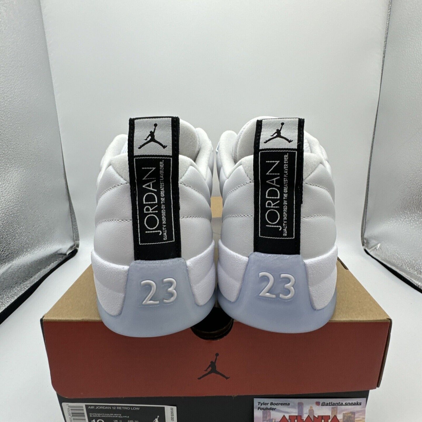 Size 12 - Jordan 12 Retro Low Easter white icy, blue leather suede, shiny new