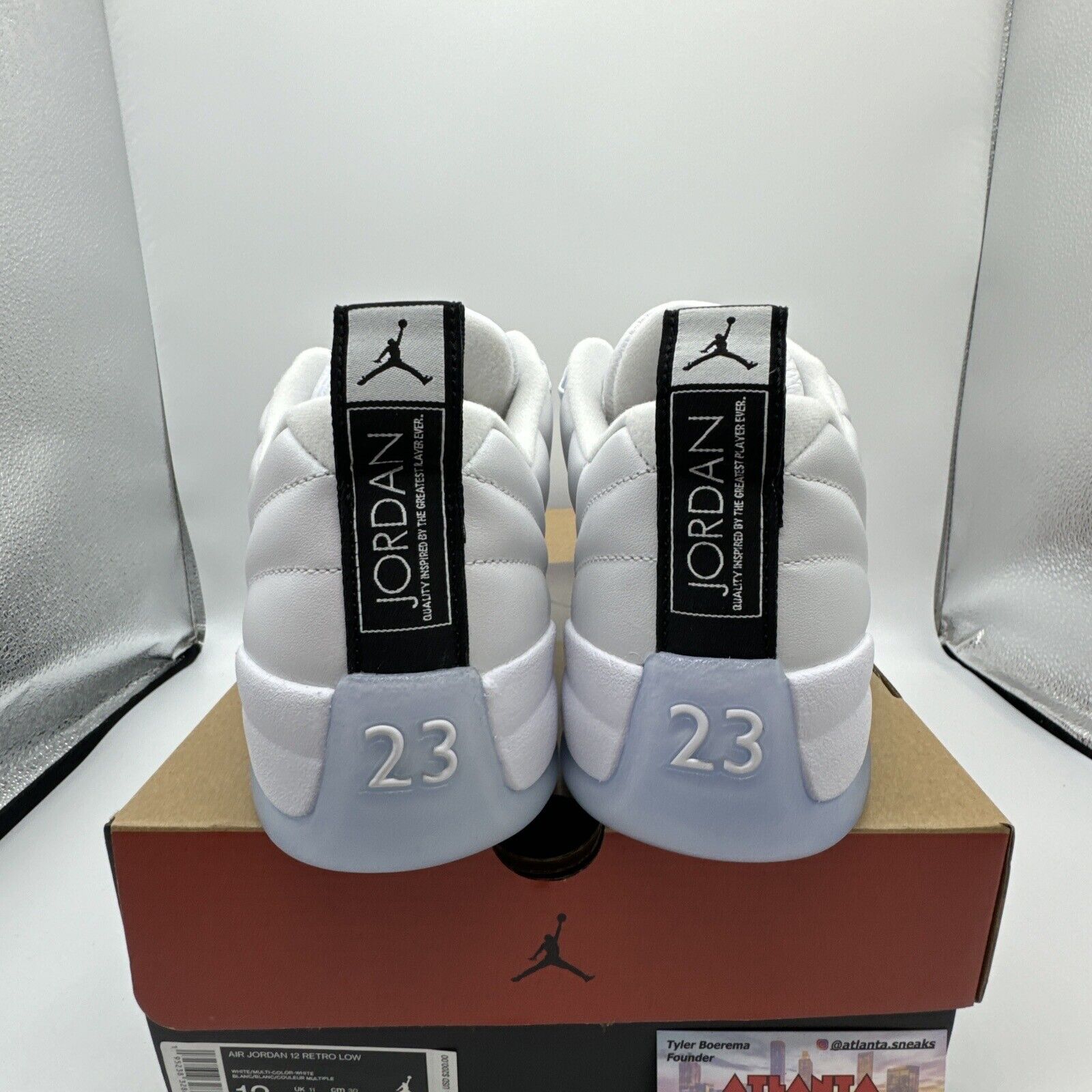 Size 12 - Jordan 12 Retro Low Easter white icy, blue leather suede, shiny new