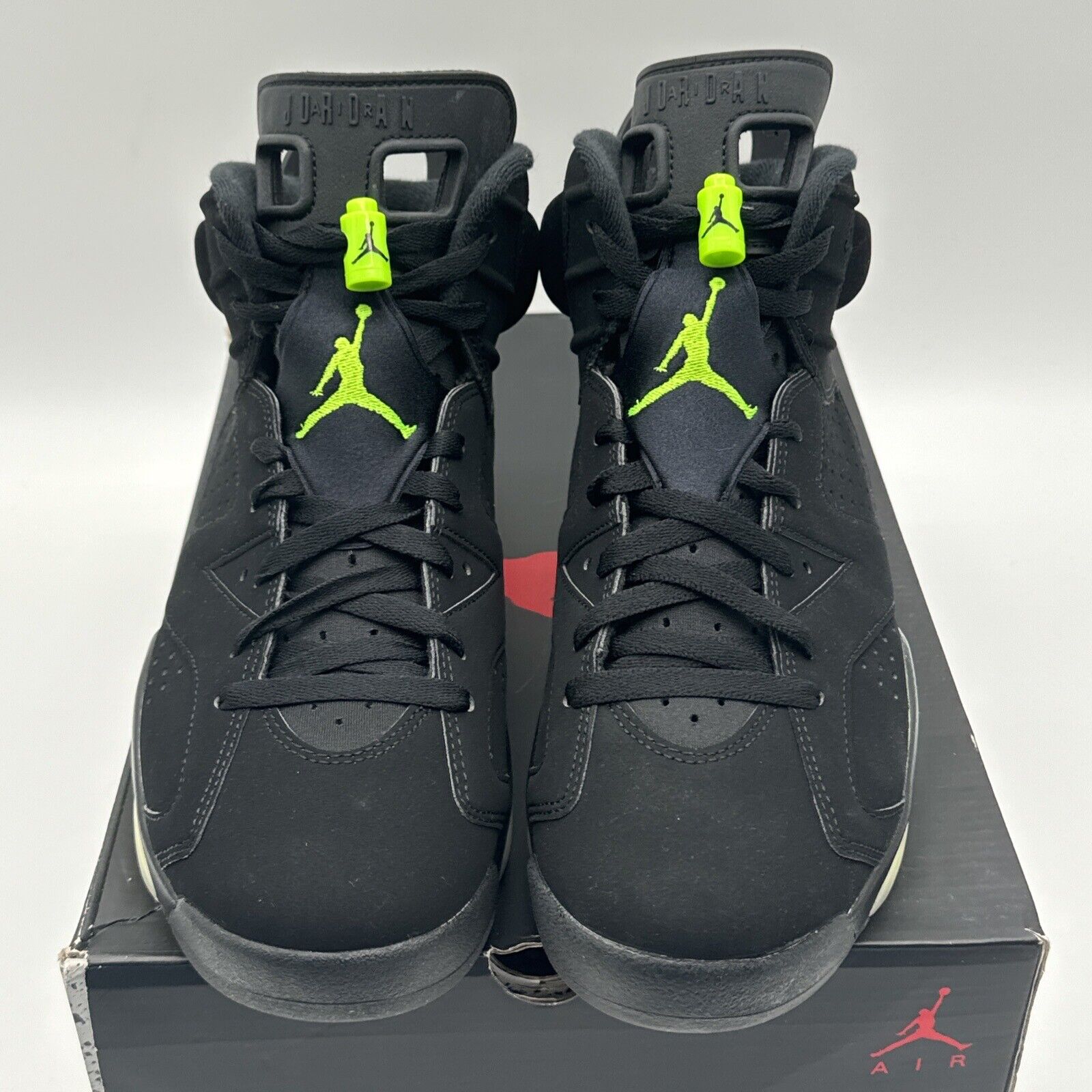Size 9.5 - Jordan 6 Retro Electric Green 2021 Noir Black Suede All Black Neon Po