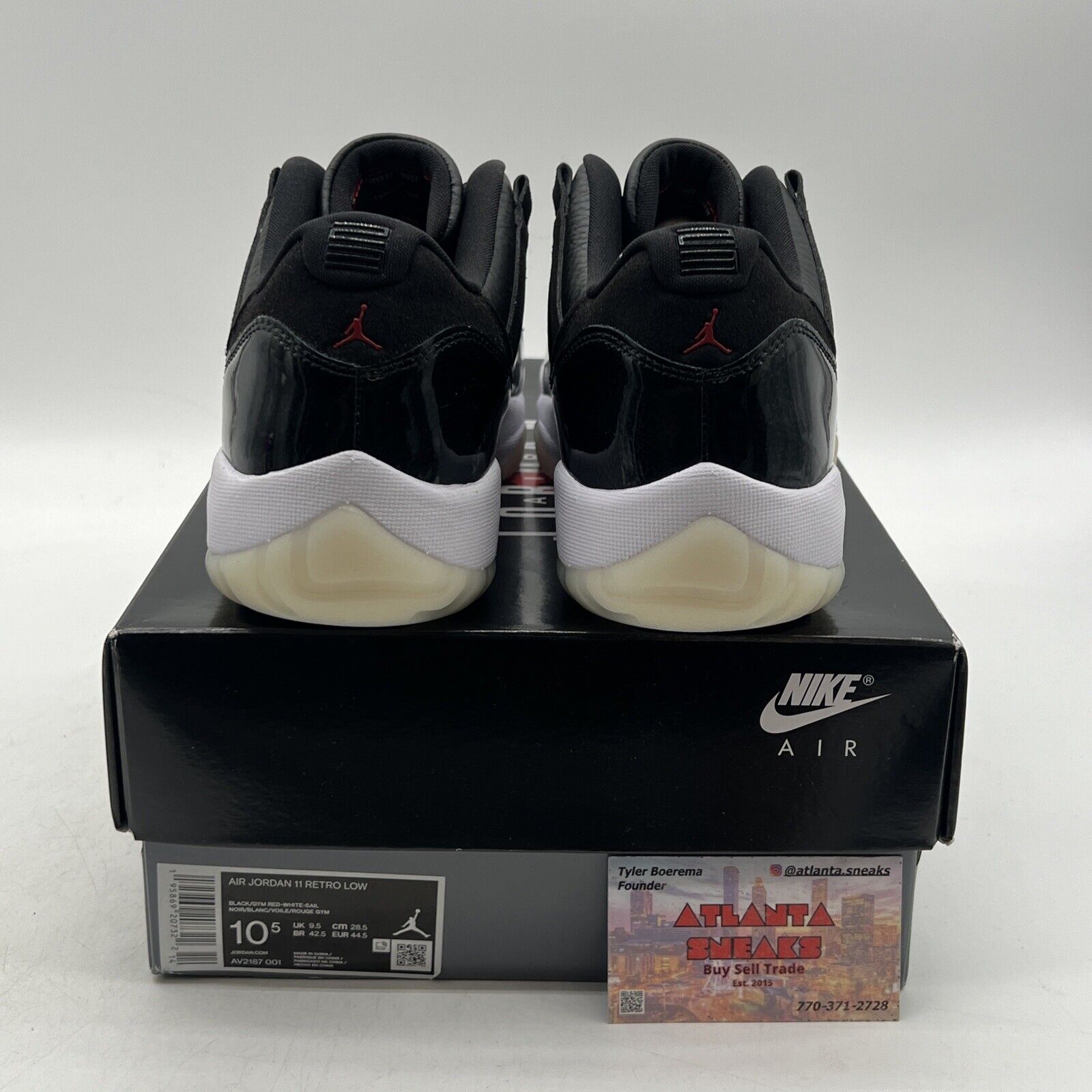 Size 10.5 - Jordan 11 Retro Low 72-10 Black White Red Leather (AV2187-001)